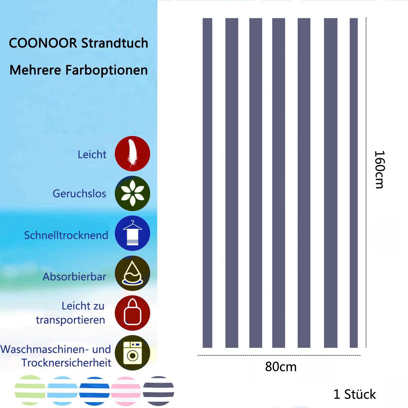 Coonoor Strandtuch Groß-80 x 160 cm günstig online kaufen