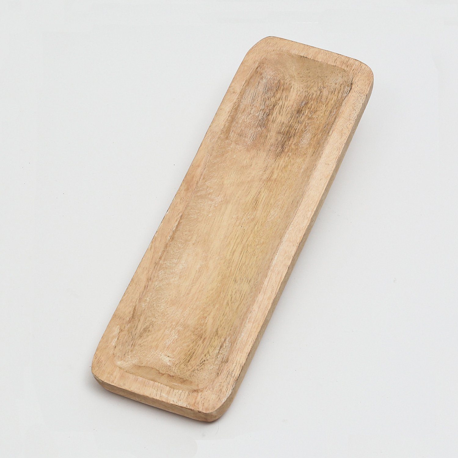 MARELIDA Dekotablett Tablett rechteckig weiß 38cm L: Dekoschale natur Mangoholz Dekotablett