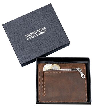 Brown Bear Geldbörse SLCP 8005 - Smart Wallet für 8 Karten mit RFID Schutz, aus Echtleder mit Slide-Out-Fach und Sichtfenster Braun Vintage