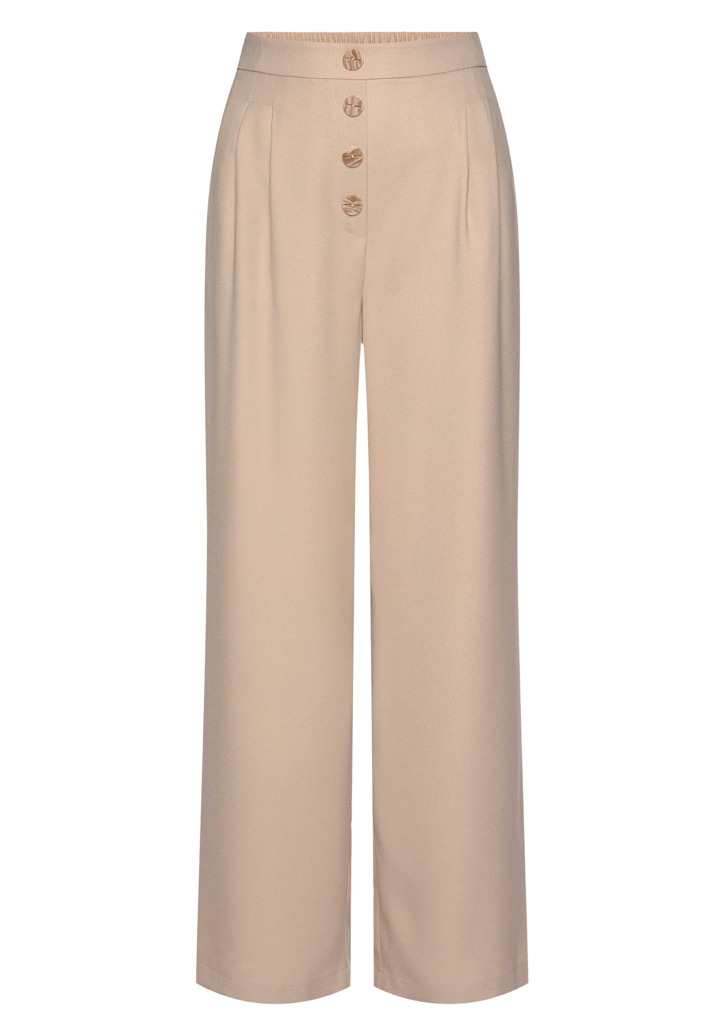 LASCANA Palazzohose mit Zierknöpfen und bequemen Bund, leichte Stoffhose mit Taschen