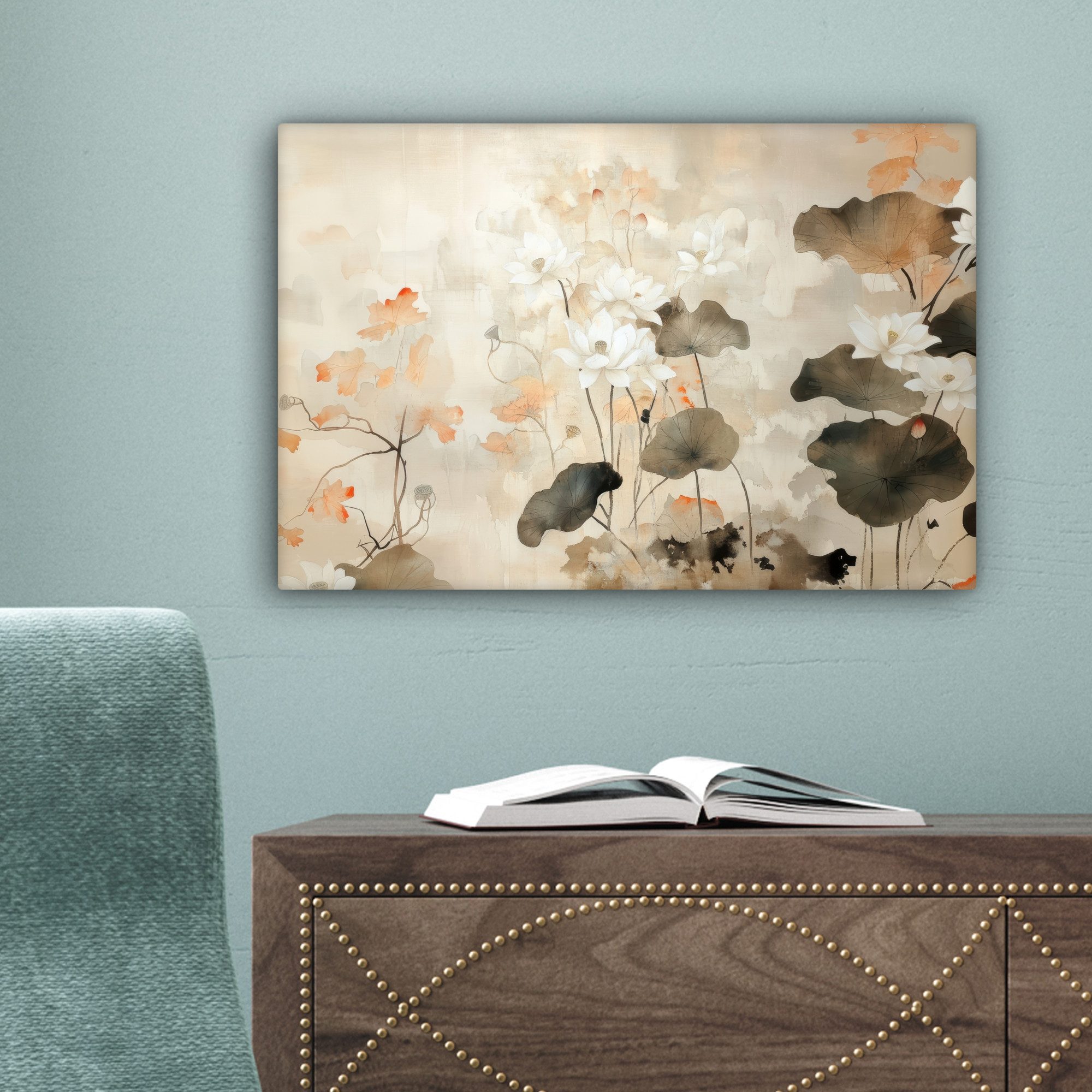 OneMillionCanvasses® Leinwandbild Blumen - Japandi - Wabi sabi, Fotodruck (1 St), Leinwand Bilder Klein, Wand Dekoration Aesthetic 30x20 cm