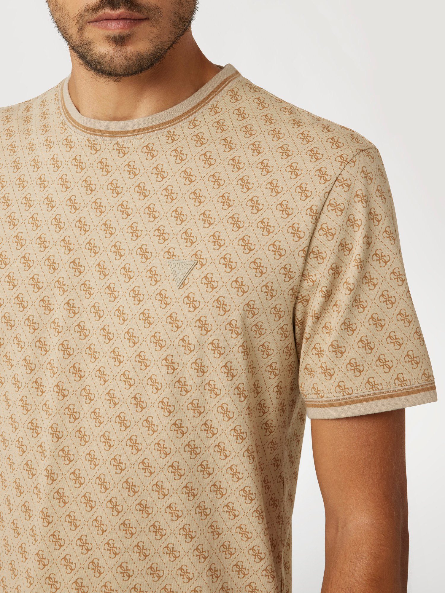 Guess T-Shirt MARSHALL Regular Fit, geringelte Bündchen