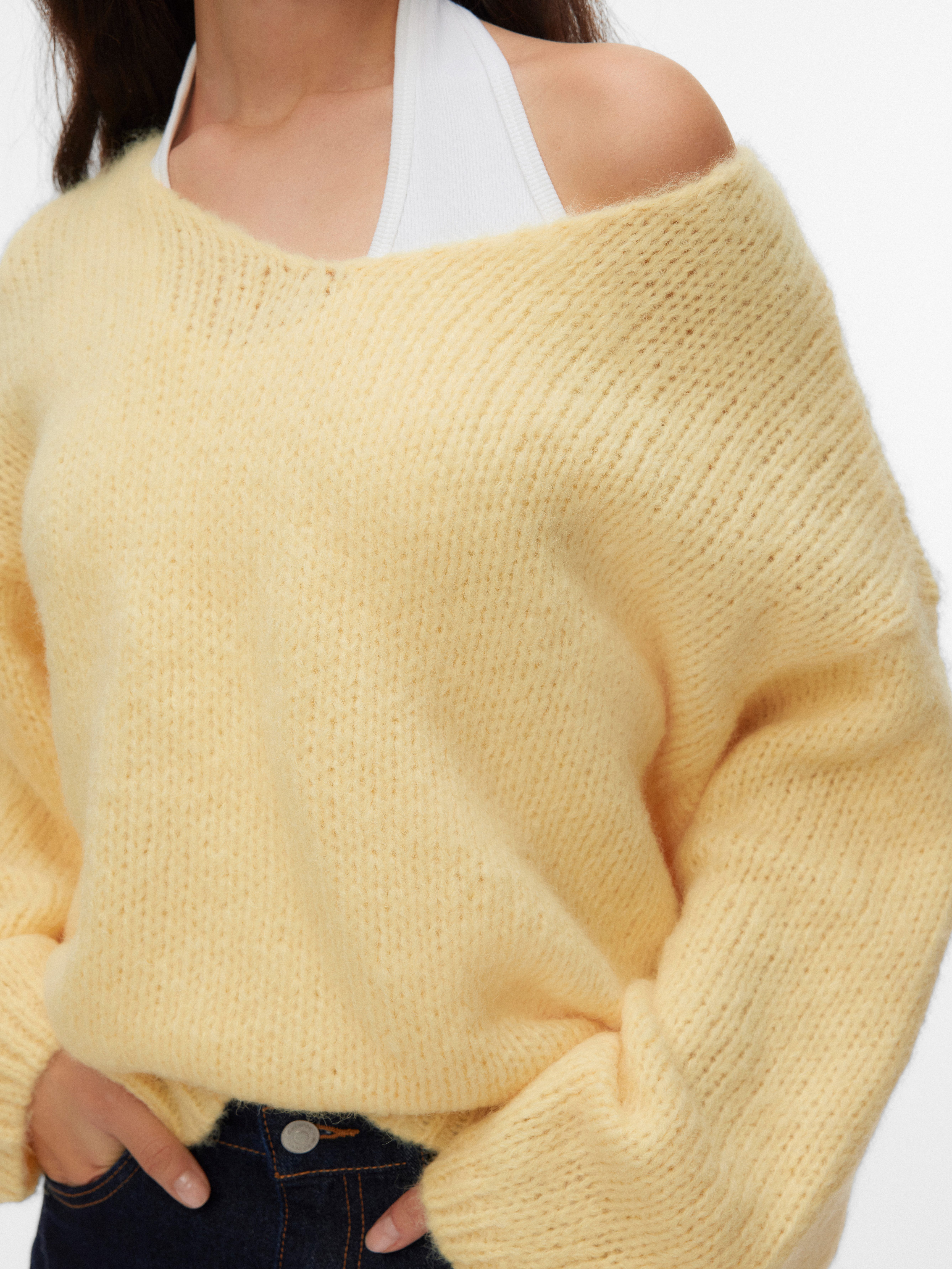 Vero Moda Strickpullover VMMAYBE LS 2WAY V-NECK PULLOVER NOOS Kunstfaser, locker geschnitten, V-Ausschnitt