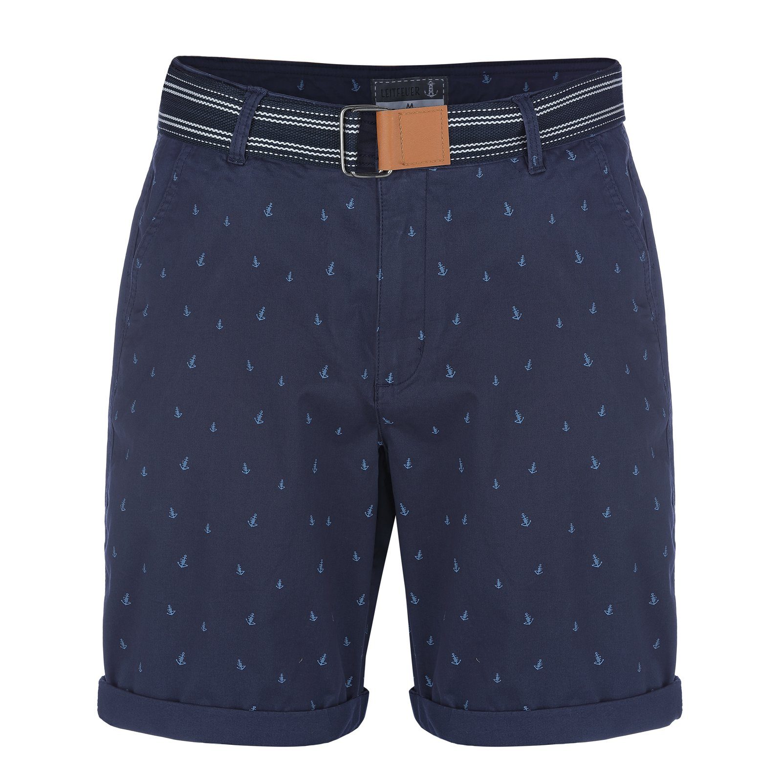 Leitfeuer Bermudas Herren Shorts mit Gürtel - Kurze Hose Maritimer Allover Anker-Print