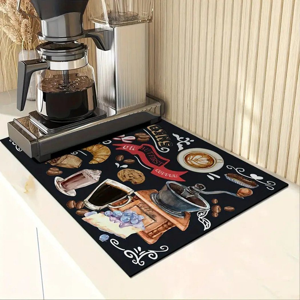 TUABUR Becheruntersetzer Kaffeematte, Geschirr-Trockenmatte, weiß Geschirrmatte und saugfähige Schwarz