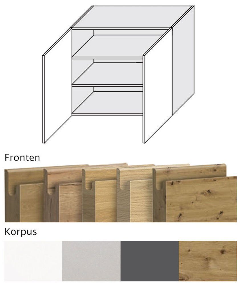 90cm und Feldmann-Wohnen Eiche Korpusfarbe 2-türig Front- grifflos Klapphängeschrank Arezzo Halifax wählbar