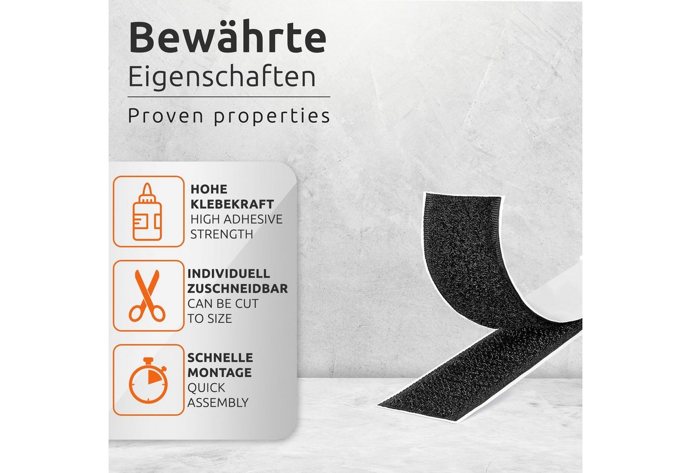 Thumbnail - ECENCE Klett-Klebepad 18x Klett Klebepads Streifen Schwarz selbstklebend