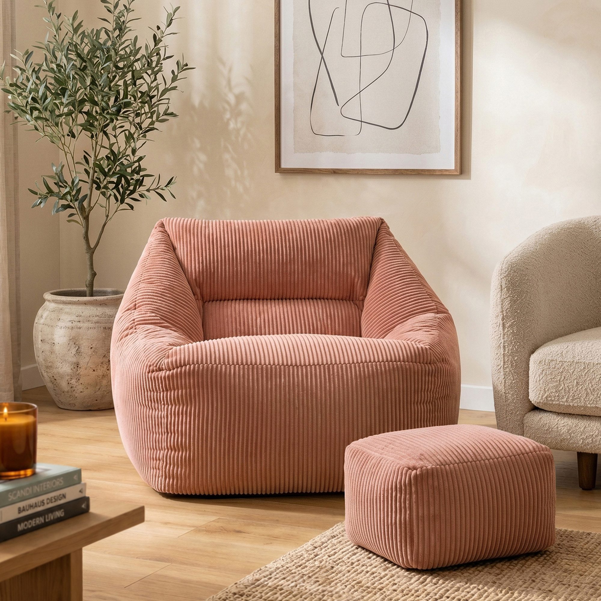 icon Sitzsack Riesen Sessel aus Cord Flauschig „Natalia" mit Hocker (Spar-Set, 1 x Sitzsack-Sessel, 1 x Fußhocker), Sitzsack XXL, Made in Germany, für Erwachsene & Kinder, für Wohnzimmer