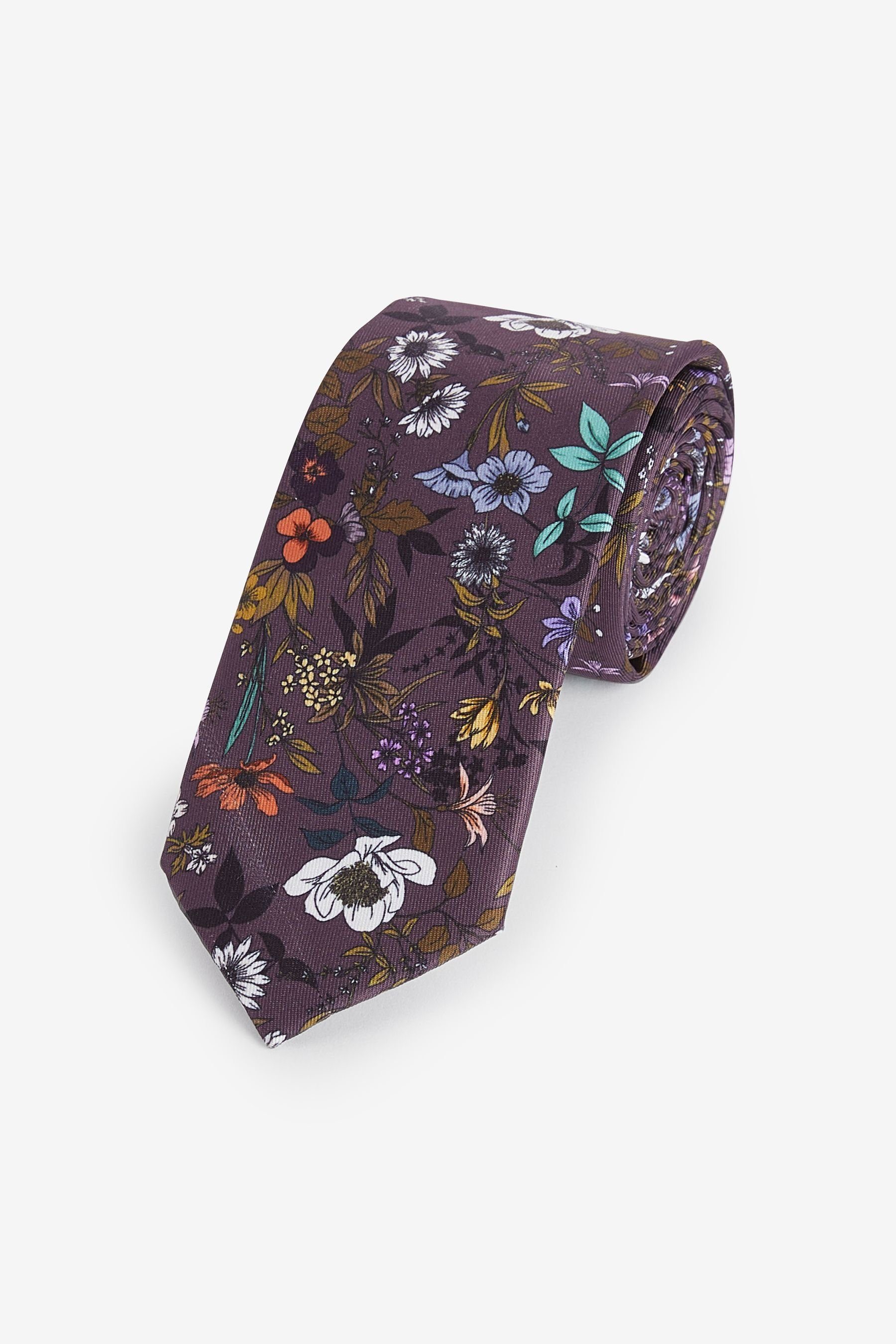 Next Krawatte Gemusterte Krawatte (1-St) Dark Purple Floral