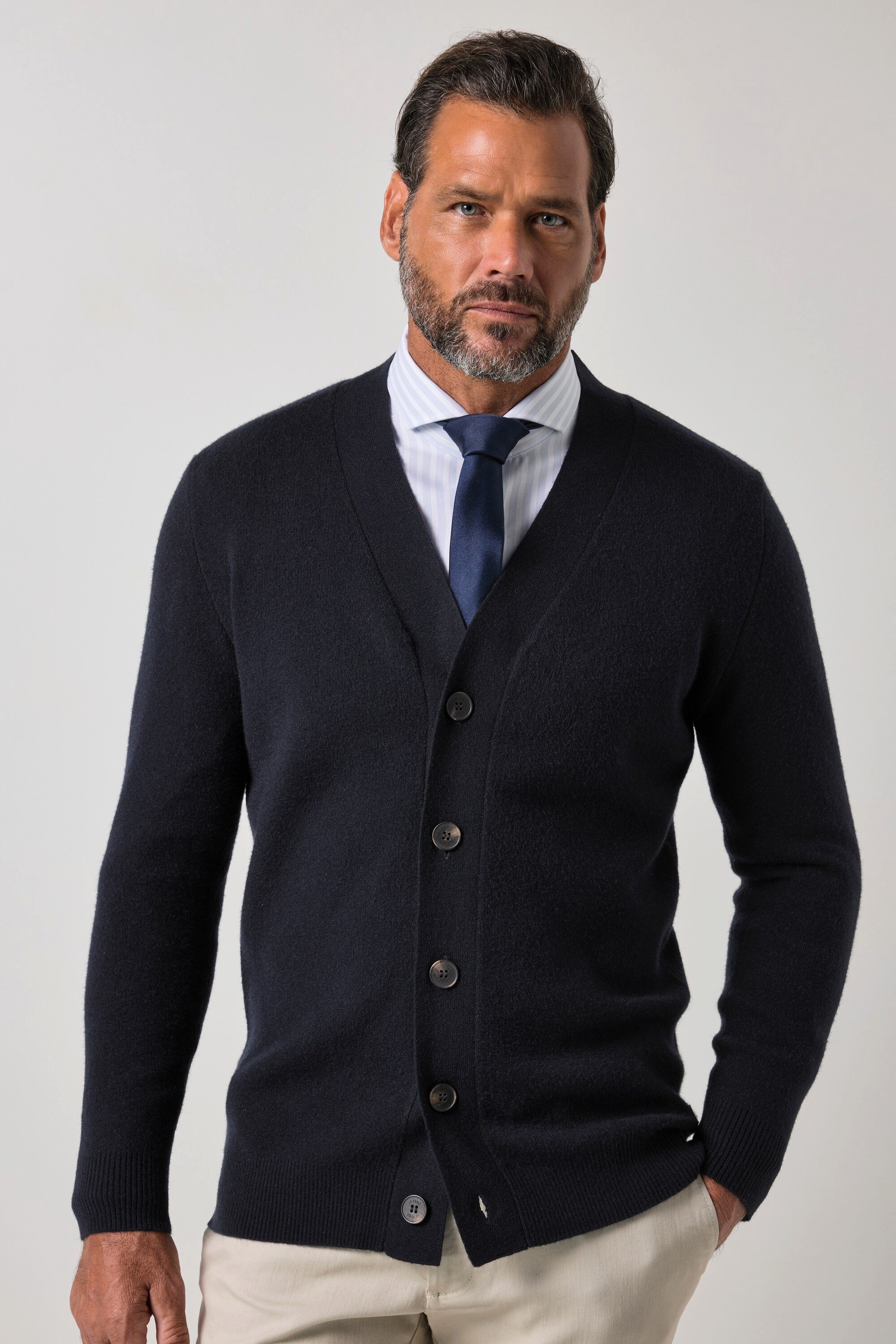 JP1880 Poloshirt Strickjacke Wollmix-Strick V-Ausschnitt bis 7 XL