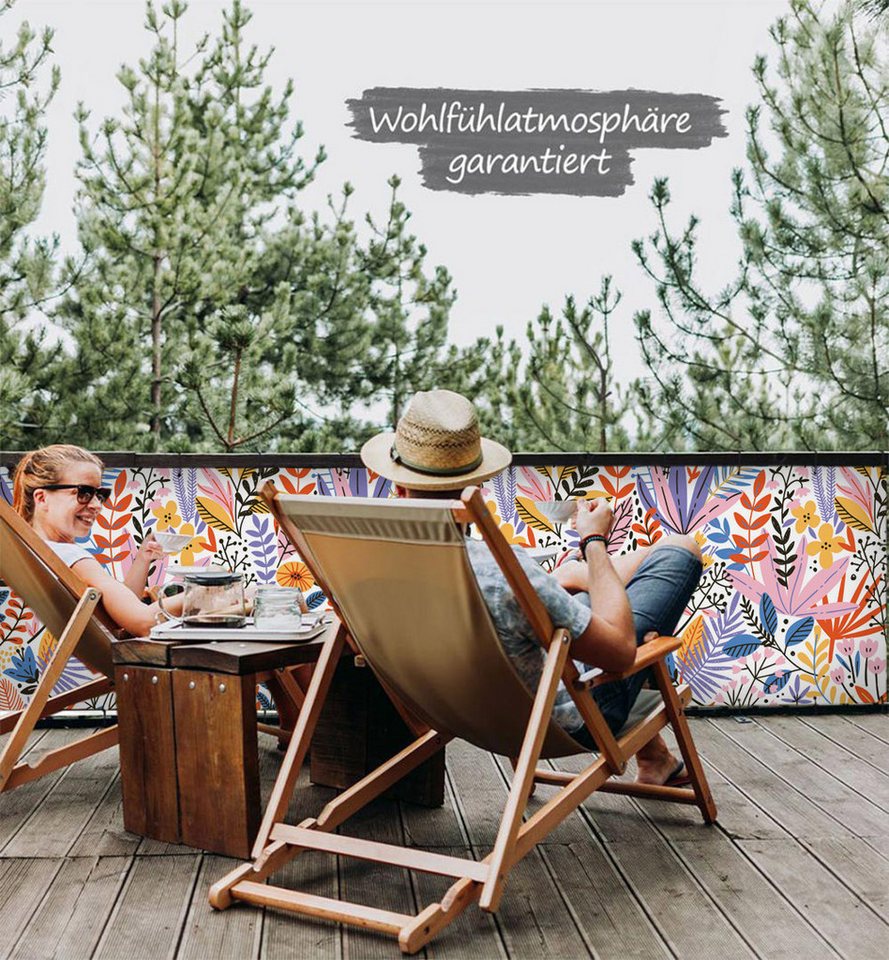 Thumbnail - MyMaxxi Sichtschutzelement Balkonbanner Exotische Blumen Malerei Balkon Sichtschutz Garten, (Bambus grün)