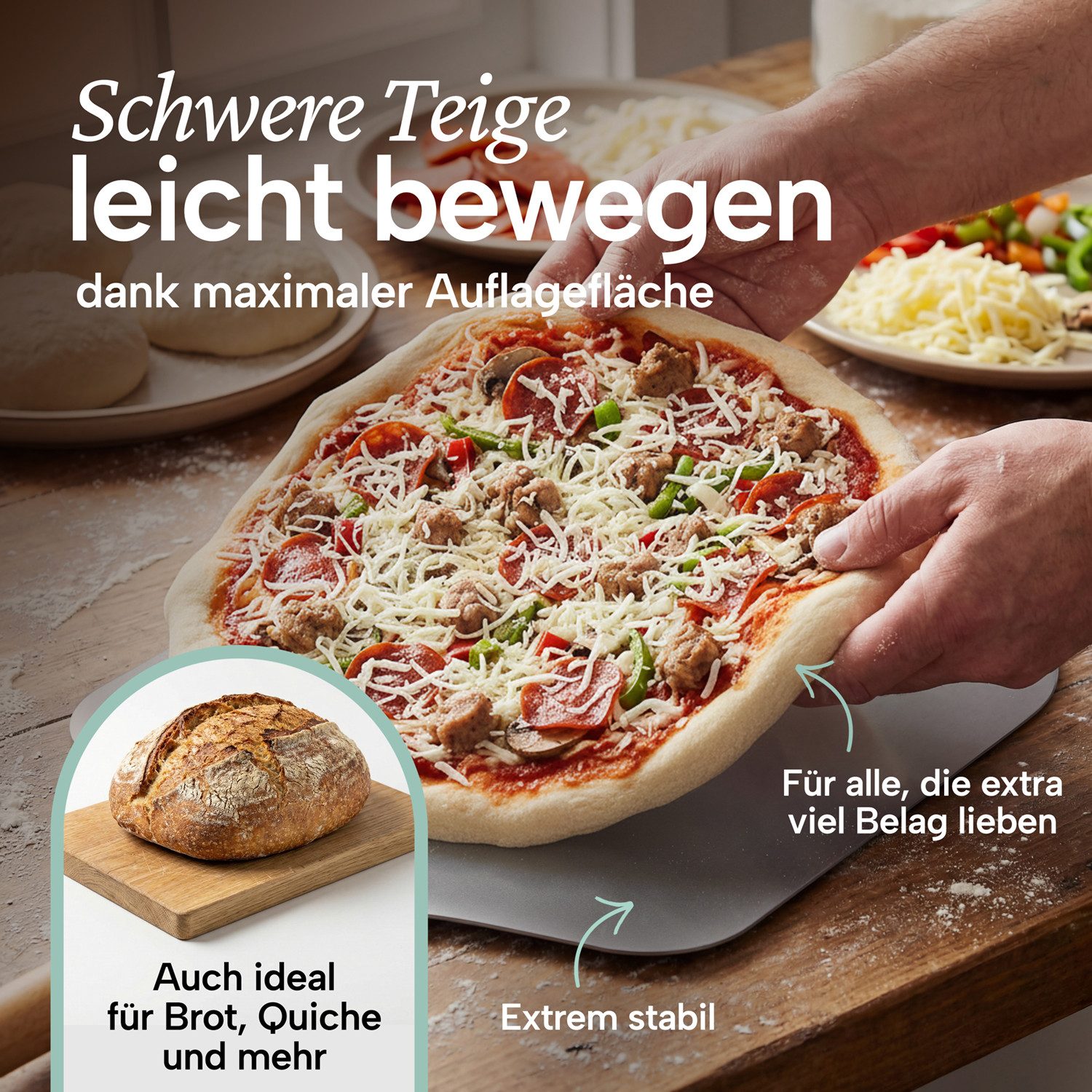 Blumtal Pizzaschieber Pizzaschaufel mit großer Fläche und abnehmbaren Griff, 30,5cm x 30,5cm – Bild 4 von 5