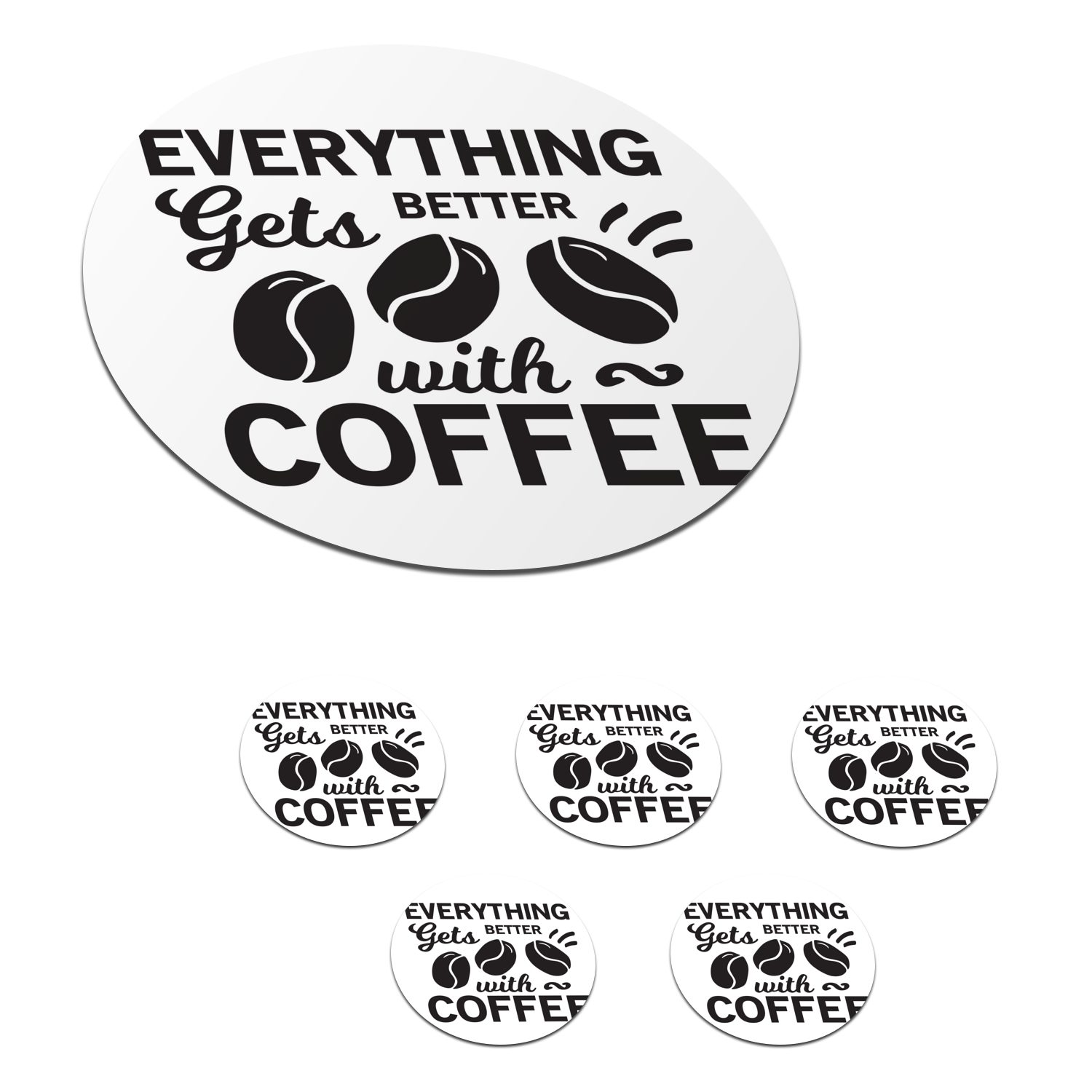MuchoWow Glasuntersetzer Mit Kaffee wird alles besser - Sprichwörter - Zitate - Kaffee, Zubehör für Gläser, 6-tlg., Getränkeuntersetzer, Tassenuntersetzer, Korkuntersetzer, Tasse, Becher