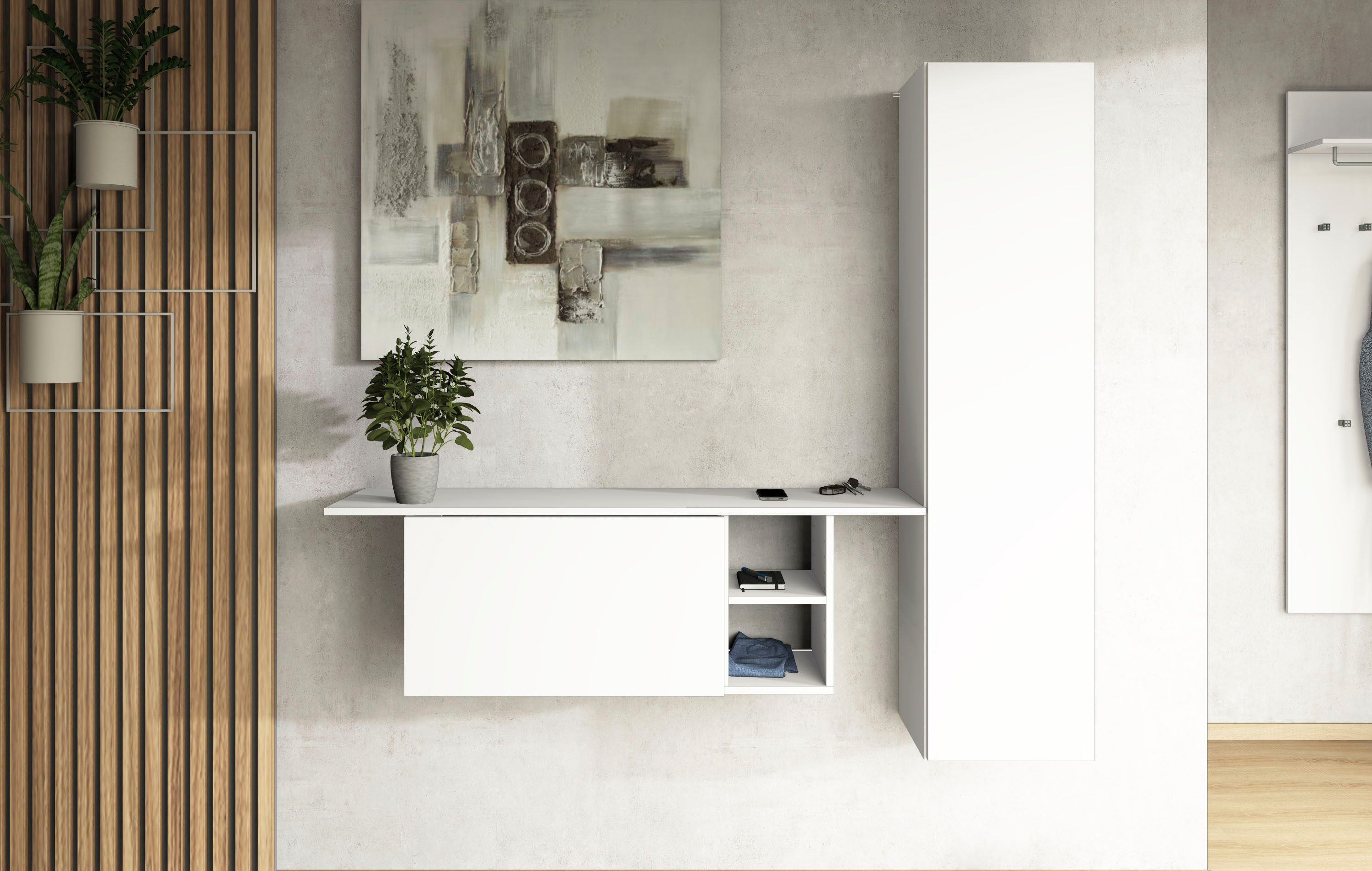 borchardt Möbel Garderoben-Set Toledo, moderne hängende Garderobe, Schminktisch mit Regalfächern, (Spar-Set), 152x140cm (BxH), viel Stauraum, viele Regalböden, modern, hängend