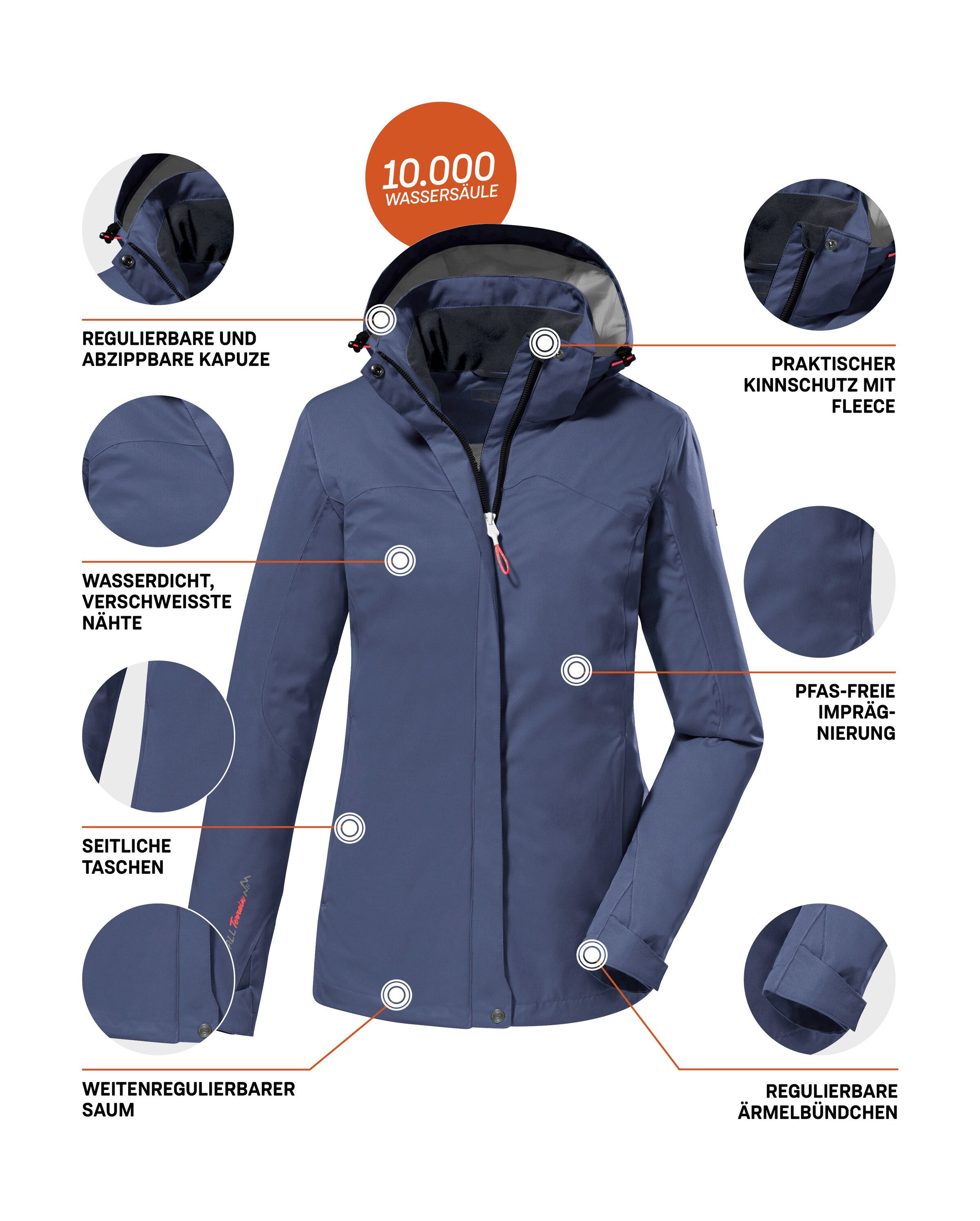 Killtec Funktionsjacke KOS 133 WMN JCKT Wasser- und winddichte Damenjacke mit abnehmbarer Kapuze