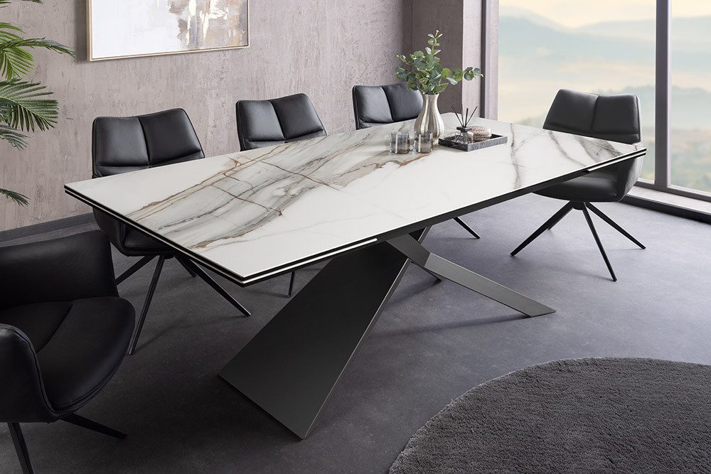 riess-ambiente Esstisch EUPHORIA 180-220-260cm weiß/schwarz - Keramik, Carrara Oro, ausziehbar (Einzelartikel, 1-St), für bis zu 12 Personen - ideal für geräumige Wohn- und Esszimmer