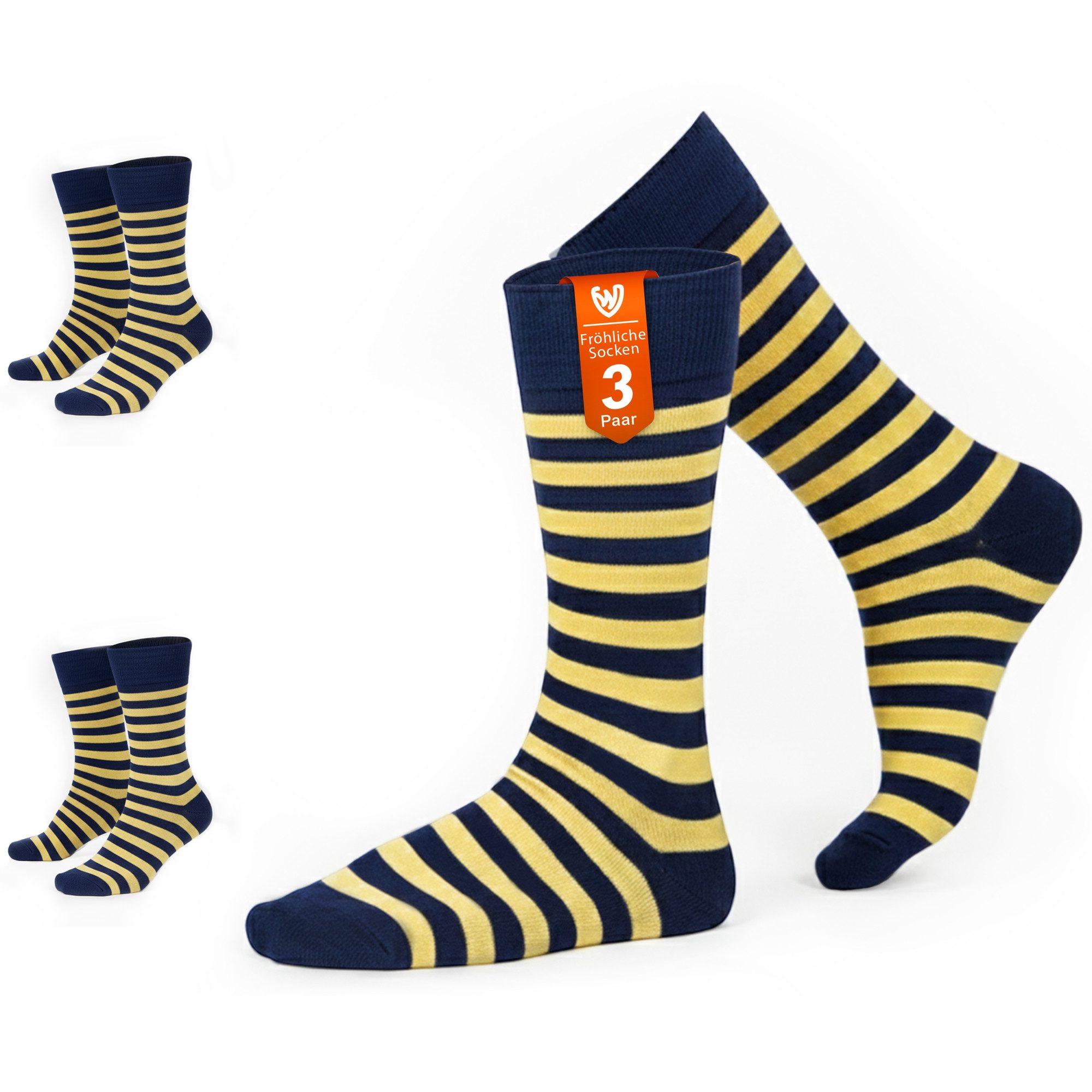 German Wear Socken Happy Socken 3er Pack (3er-Pack) Happy Socks gestreifte Baumwollsocken farbenfroh, bequem