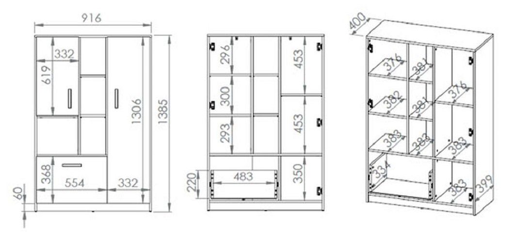 139 cm 42 B/T/H: Fini, / Highboard Feldmann-Wohnen 92 cm cm /