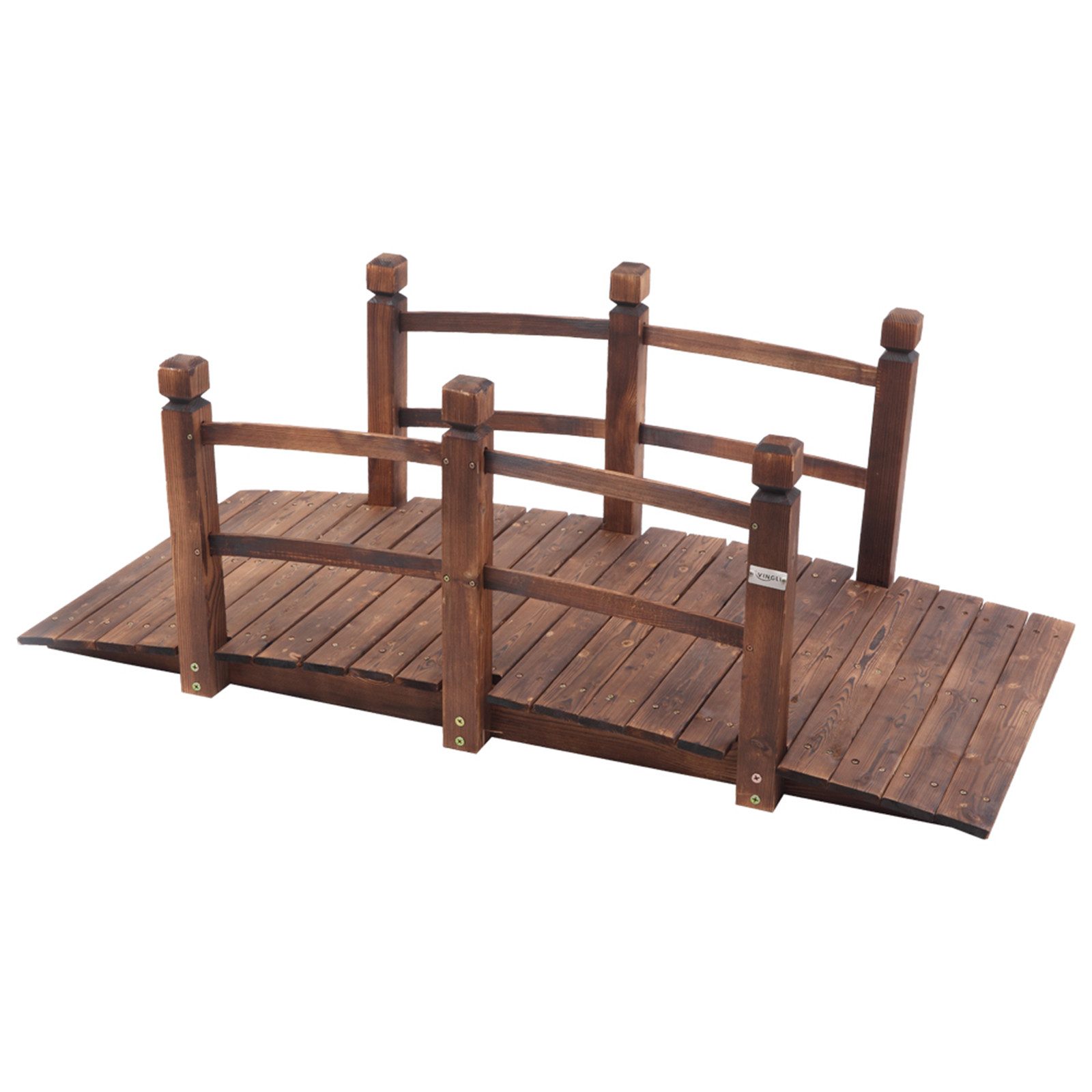 VINGLI Zierbrücke Gartenbrücke Metall/Holz, Teichbrücke, Stabil und Wetterfest, mit Handläufen