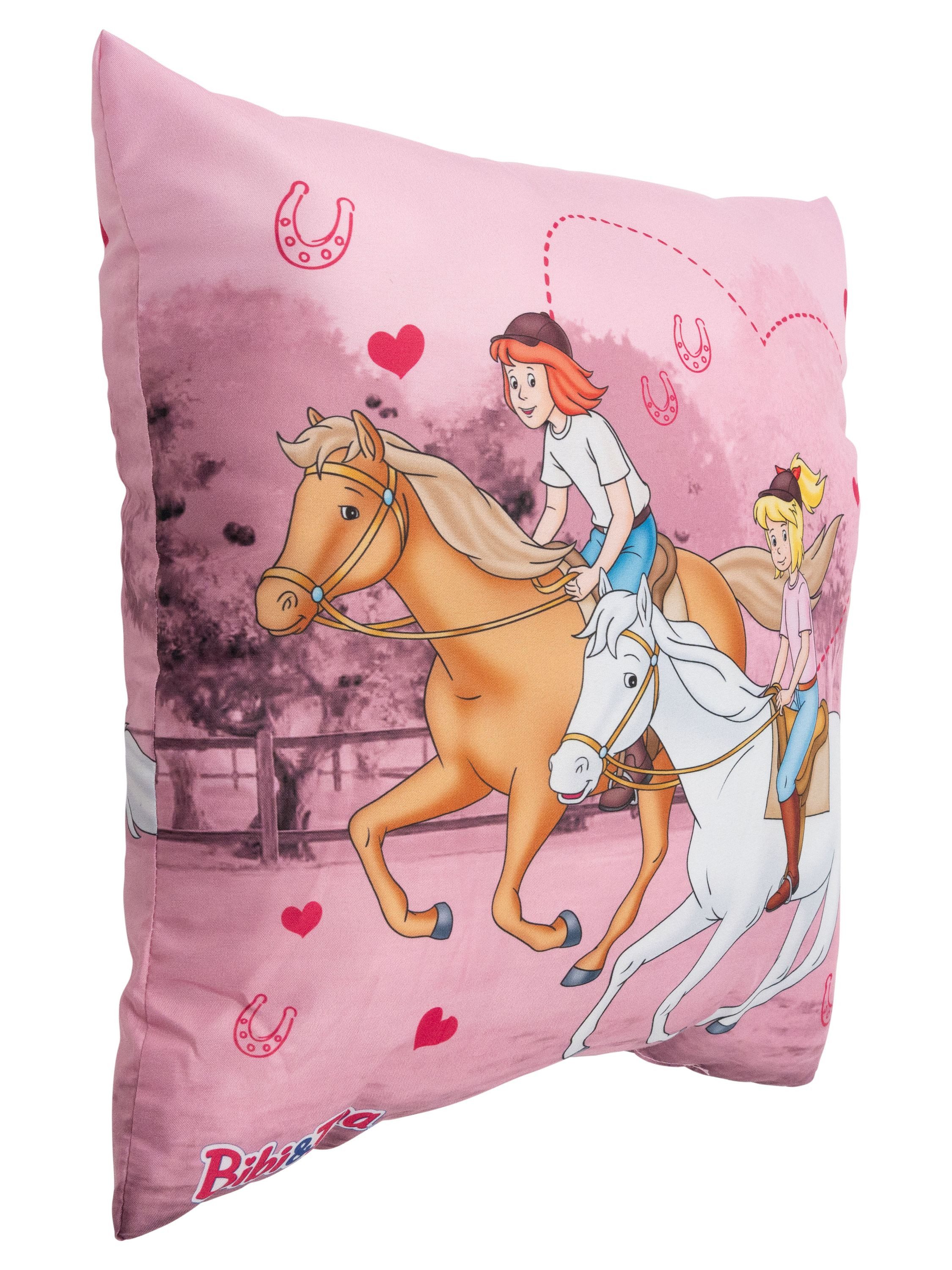 United Labels® Dekokissen Bibi & Tina Kissen Pferde Plüsch Zierkissen Kopfkissen 40 x 40 cm