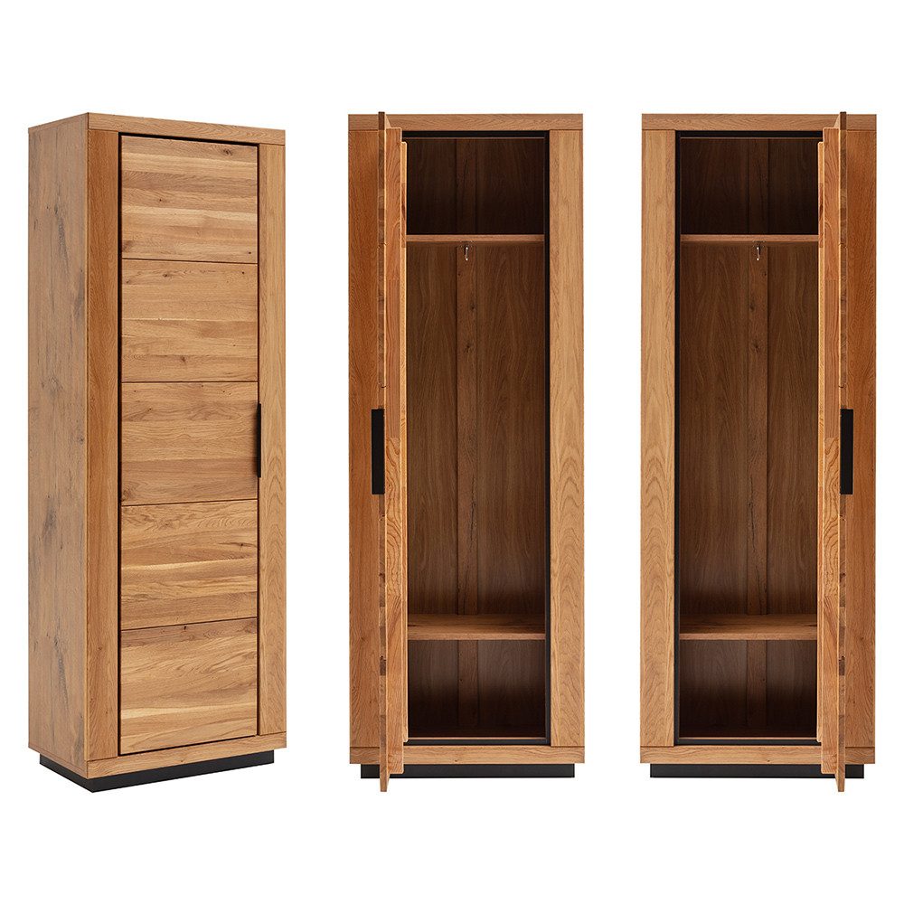 Lomadox Garderoben-Set GIUSTINO-06, (Spar-Set, 5-St., Garderobenbank Paneel Garderobenschrank Spiegel Kommode), in Wildeiche teilmassiv, geölt, schwarze Metallgriffe