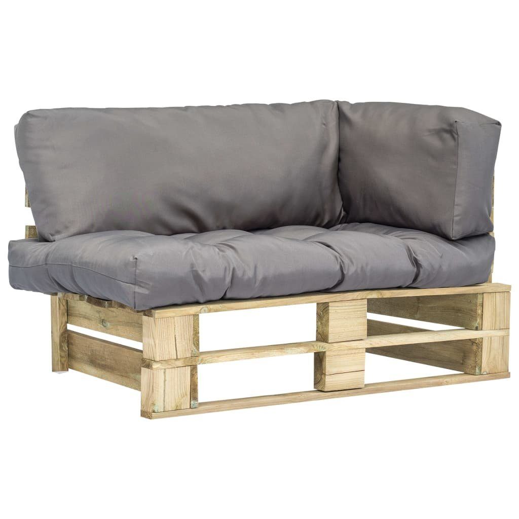 vidaXL Loungesofa Outdoor-Sofa Paletten mit Kissen in Grau Kiefernholz, 1 Teile Grün und grau