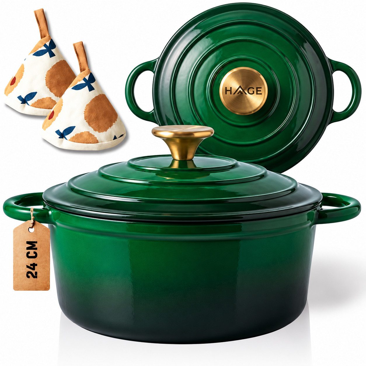 Torvon Bräter Gusseisen Bräter mit Deckel 4 L 24 cm Emailliert Induktionsgeeignet
