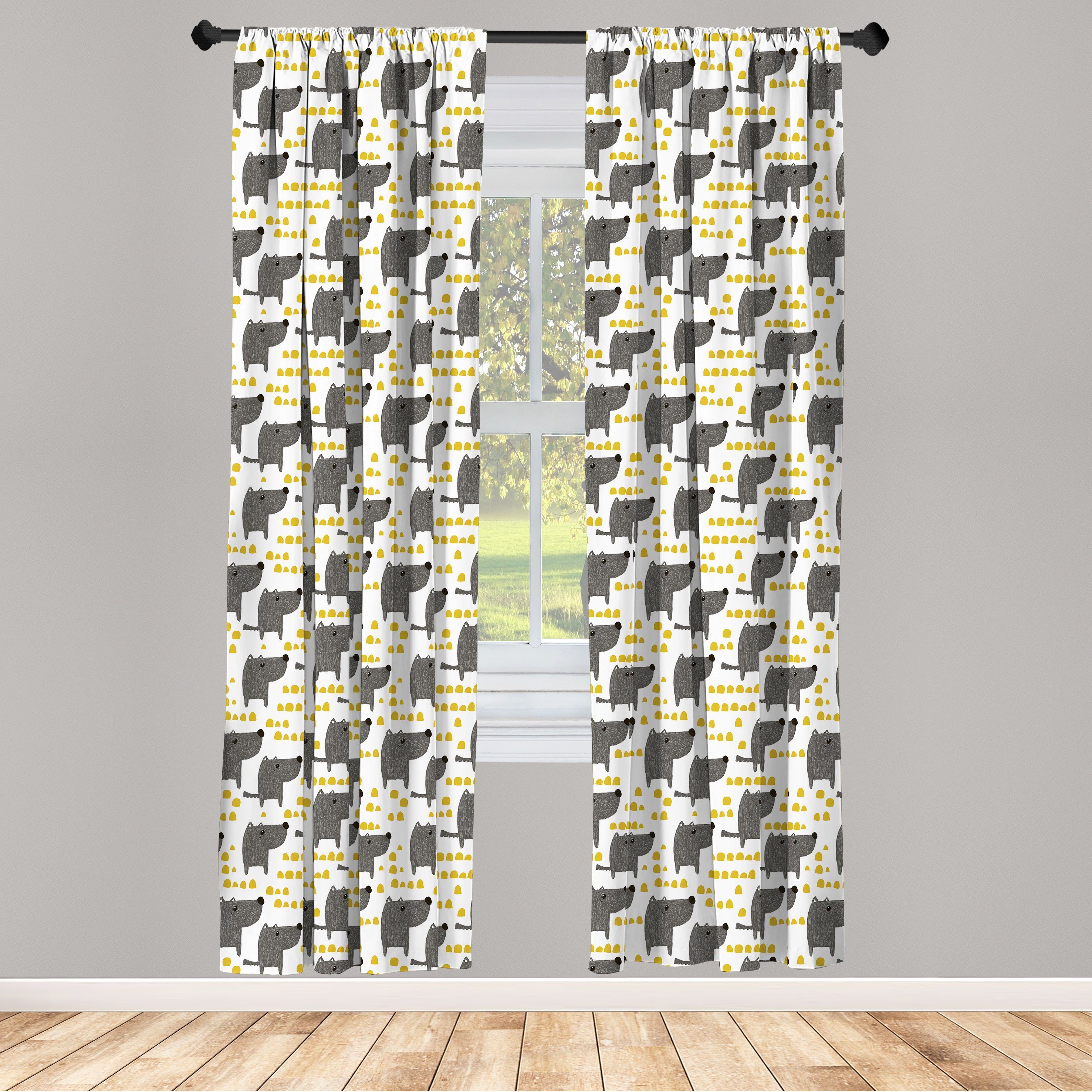 Gardine Vorhang für Wohnzimmer Abakuhaus, Hund Schlafzimmer Dekor, Stil Microfaser, Muster Canine Sketch