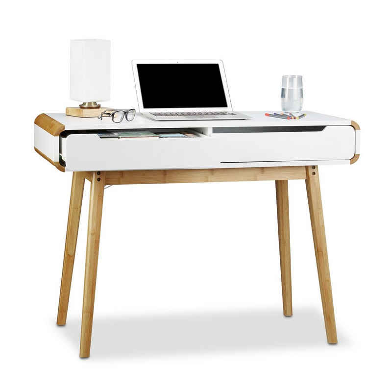 relaxdays Schreibtisch Schreibtisch mit Schubladen in Weiß