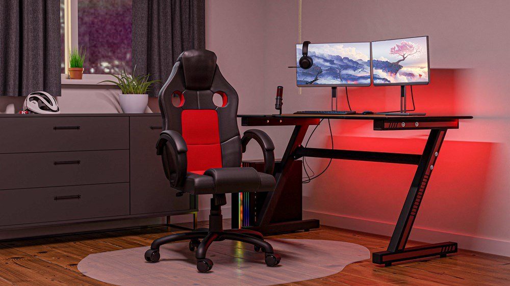 mit Rot-schwarz Lendenwirbelstütze Gamer-Sitz Armlehne Ergonomische TOPESHOP Gaming-Stuhl