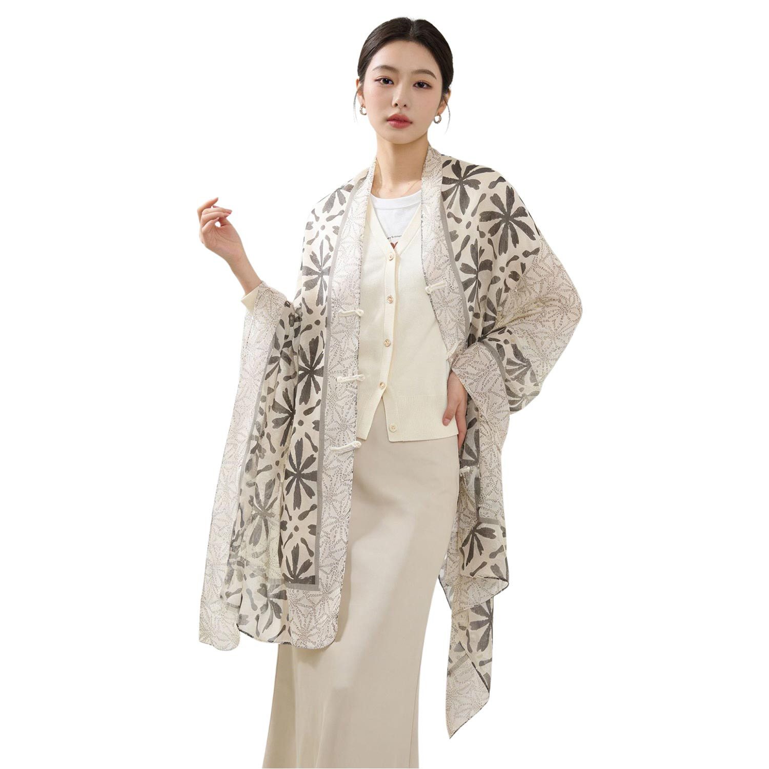 Refttenw Poncho Damen Boho Schal,Umhang,Schultertuch,mit Fransen,Knöpfen,atmungsaktiv