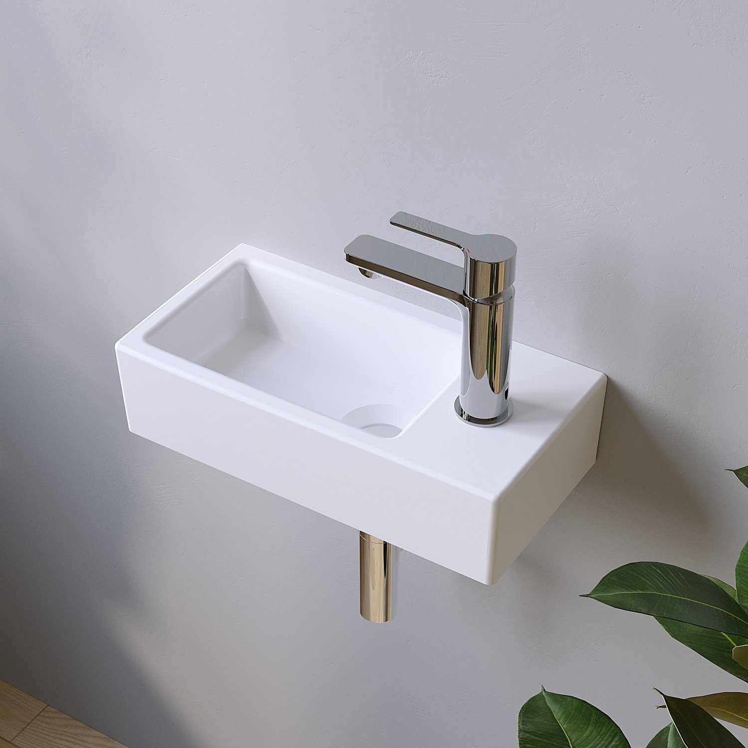 AQUALAVOS Waschbecken Mini Keramik Waschbecken 40,5x20x10,5 cm Pflegeleichte Ohne Überlauf, Platzsparend: Gäste-WC Kleinbäder Renovierung Einfache Installation – Bild 5 von 5