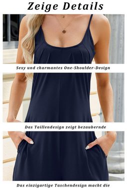 B.X Sommerkleid Einfarbiges, rückenfreies One-Shoulder-Jumpsuit-Cocktail-Abendkleid Damen-Overall, elegant, ärmellos, gestrickter Taschen-Overall