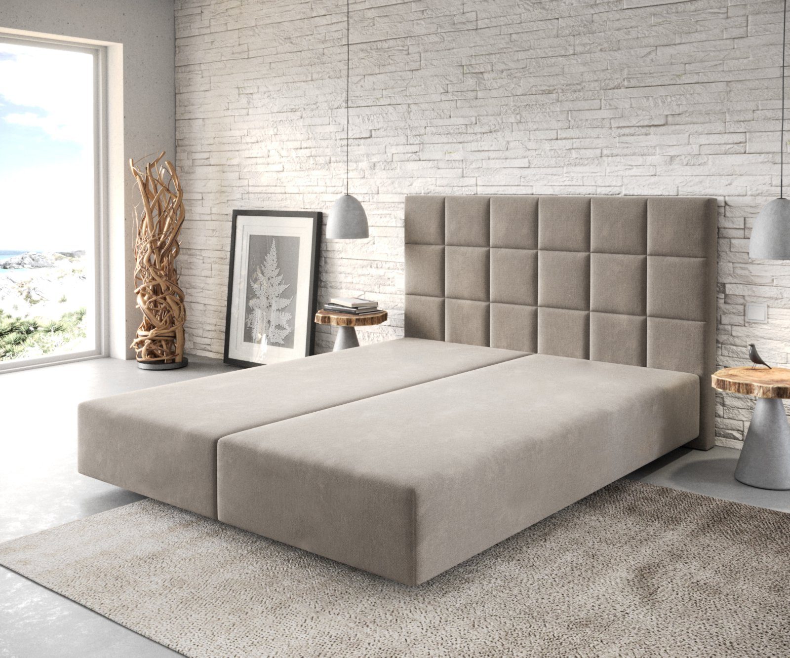 DELIFE Bettgestell Dream-Fine, Mikrofaser Beige 160x200 günstig online kaufen