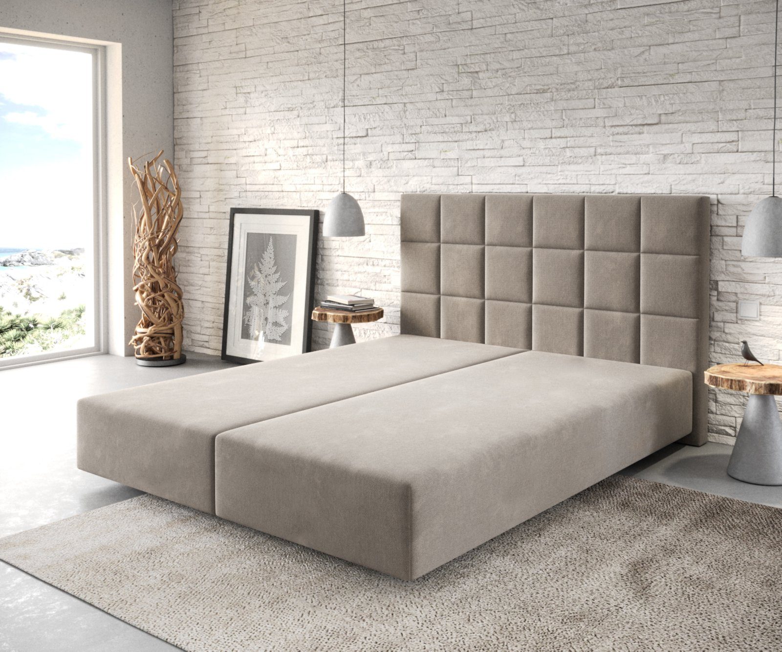 DELIFE Boxspringbett Dream-Fine, Mikrofaser Beige 160x200 cm