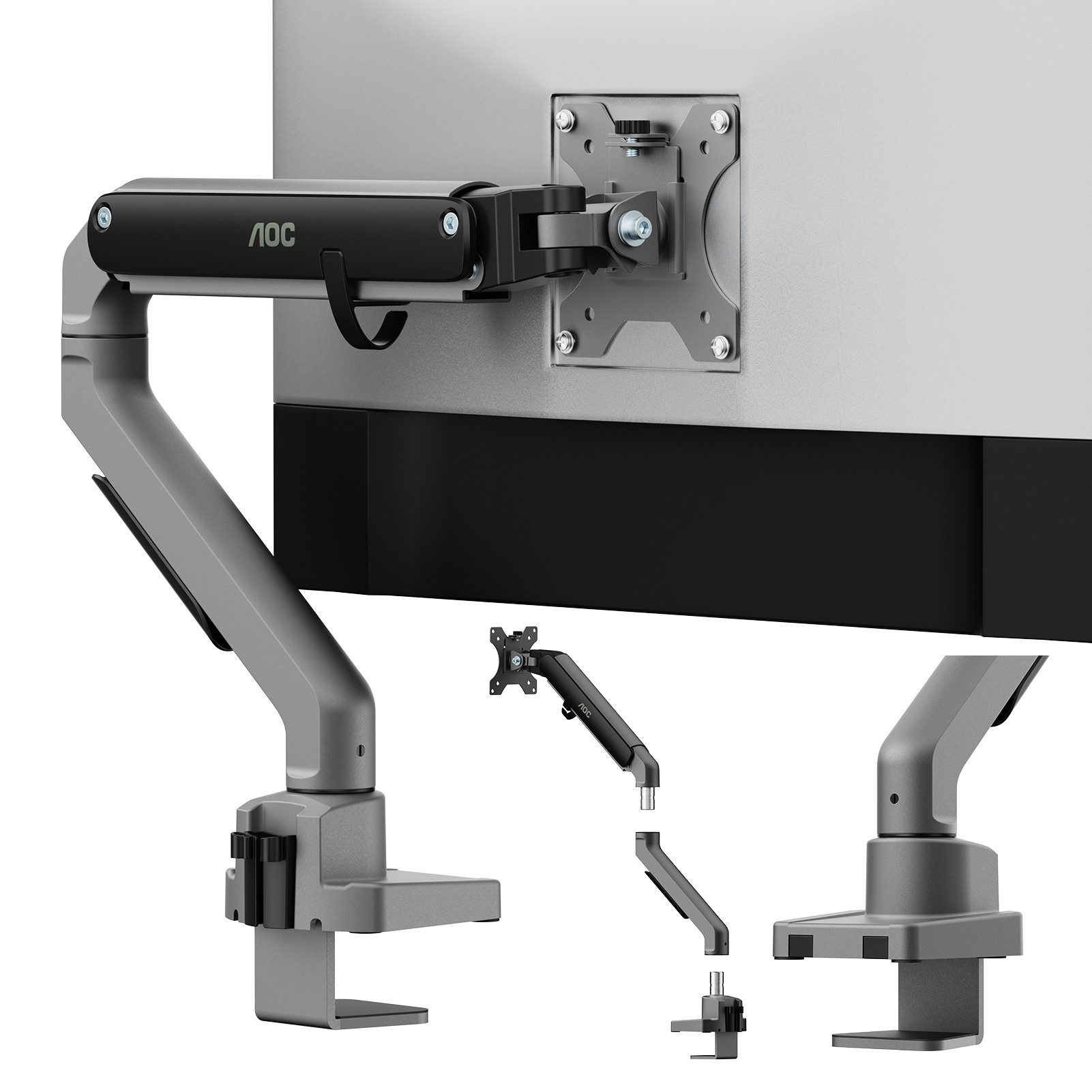 AOC Monitor-Halterung 17-34 Zoll, bis 9 kg, VESA 75x75-100x100,AM200, (bis 34 Zoll, Packung, neigbar,schwenkbar,drehbar,Gasdruckfeder,Kabelmanagement)