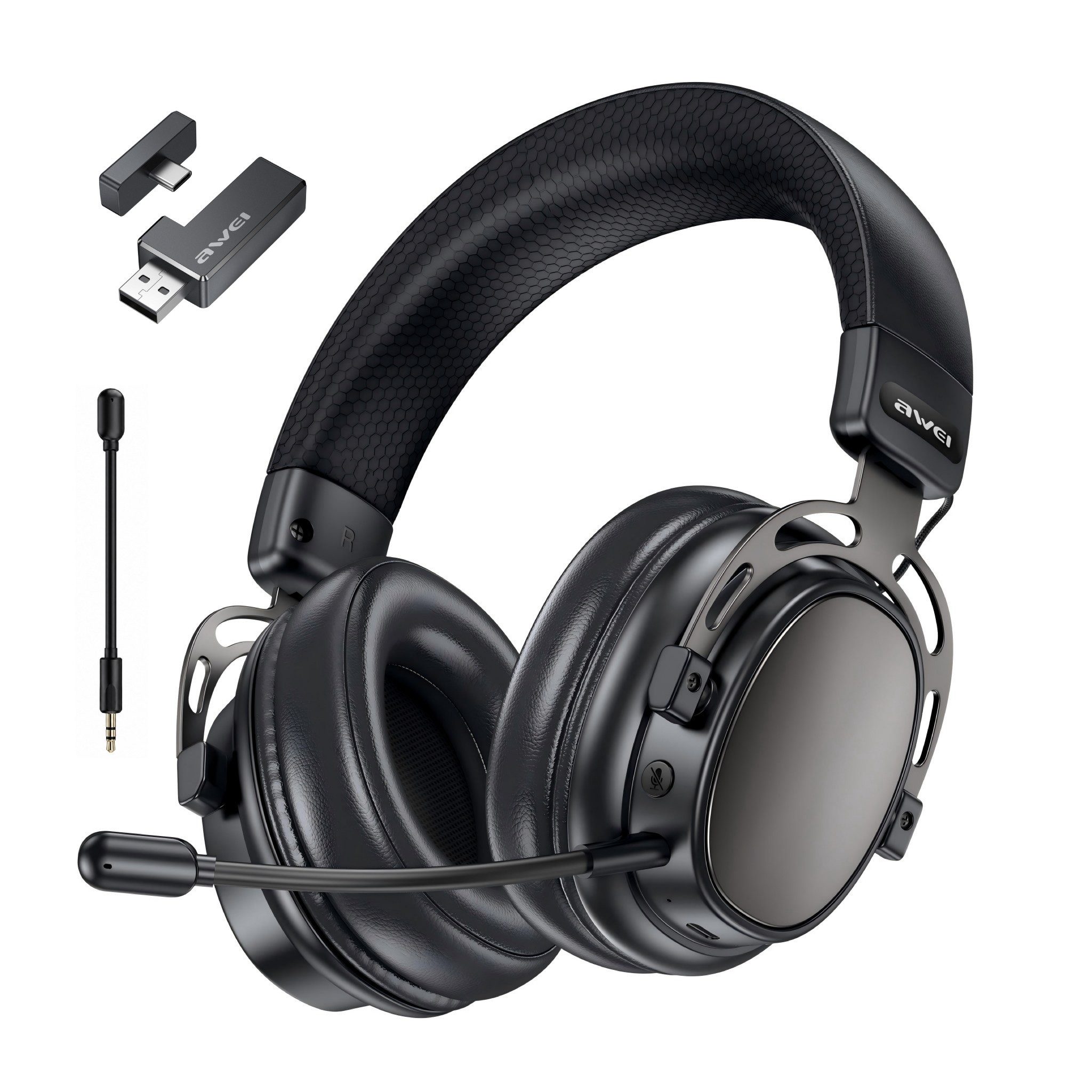 Vashoy Awei AT36 Bluetooth, Multi-Point-Verbindung, Noise-Cancelling, Over-Ear-Kopfhörer (48 Std Laufzeit, 2,4‑GHz‑Ultra‑Niedriglatenz, Bluetooth 5.4, abnehmbares Mikrofon mit Stummschaltung, geeignet für E-Sport und Büro)