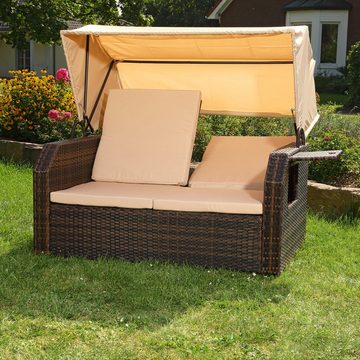 Feel2Home Strandkorb Strandkorb Braun Garten Sonnendach Sonnenliege Sonnenbett Polyrattan, BxTxH: 145x143x130 cm, Sonnenschutzdach