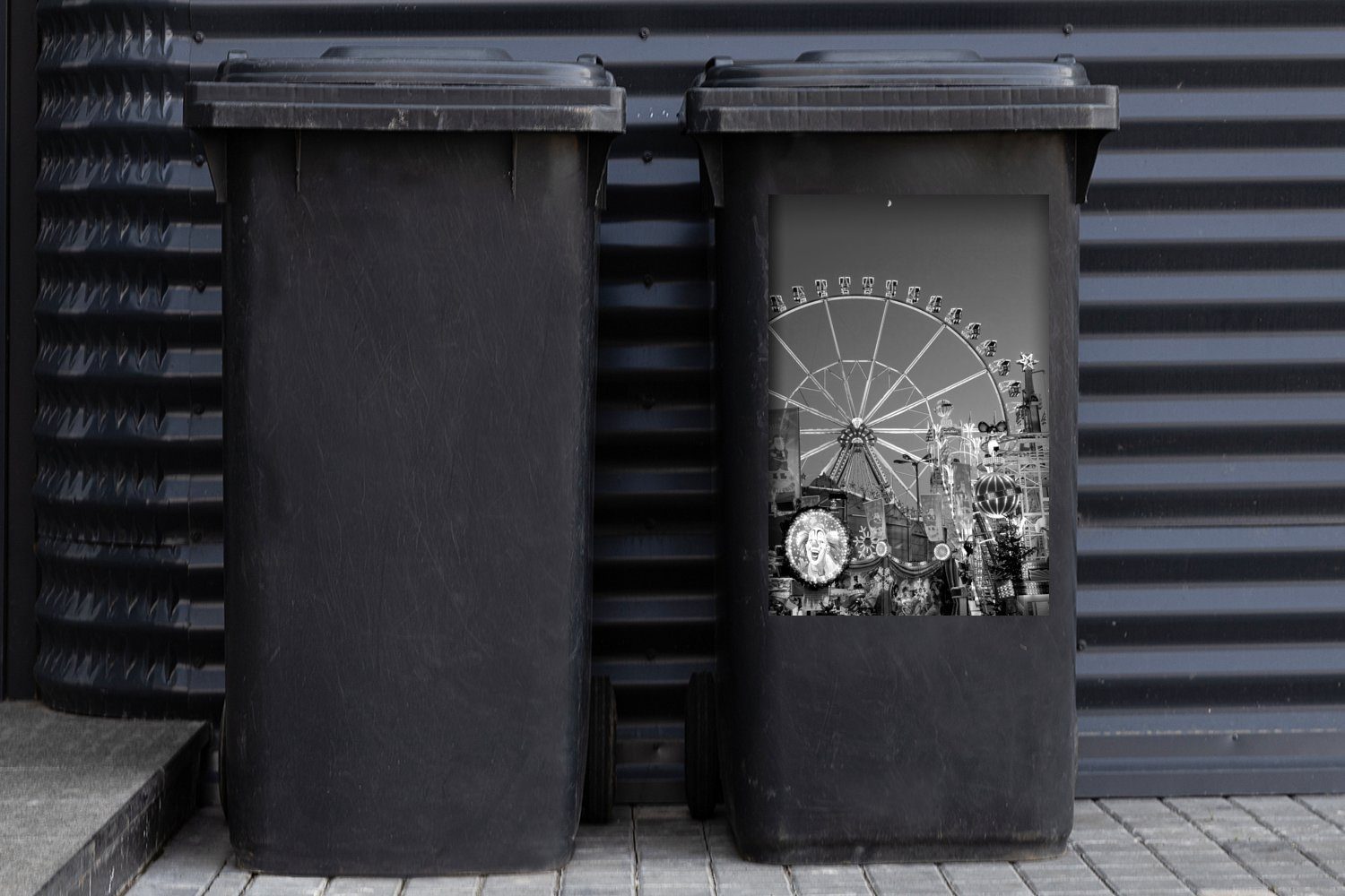 MuchoWow im Vergnügungspark schwarz Abfalbehälter und Mülleimer-aufkleber, weiß St), (1 Mülltonne, Sticker, Karneval Wandsticker Container, -