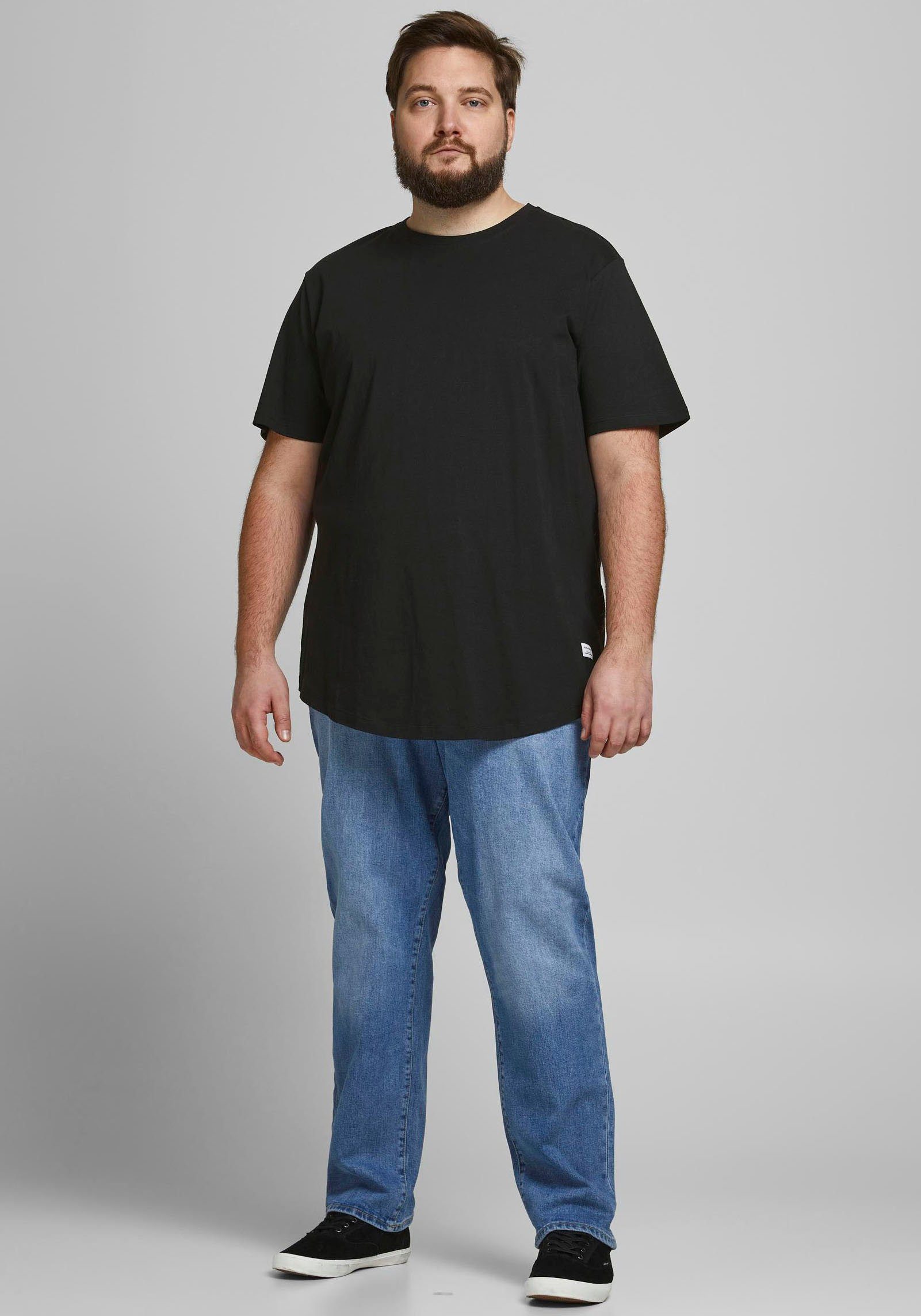 Jack PlusSize Jones Saum, & NOA schwarz 6XL mit abgerundetem T-Shirt TEE bis Größe