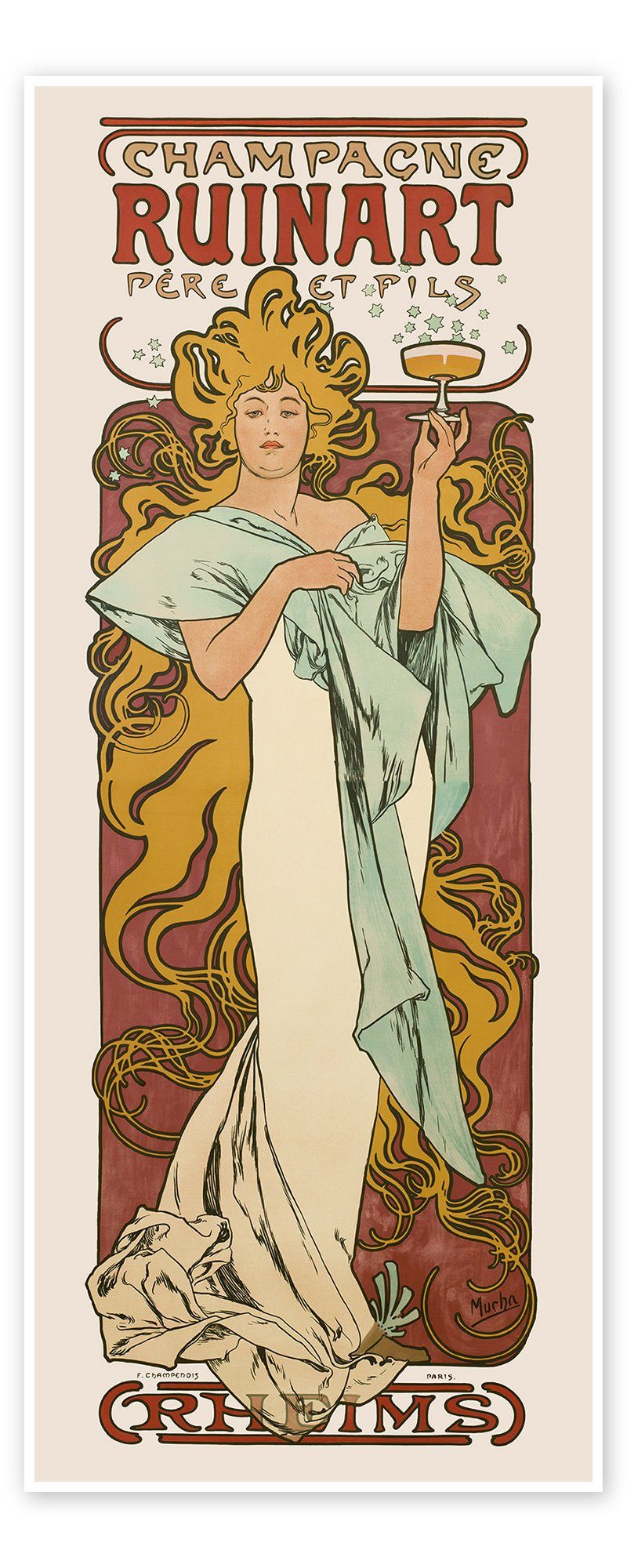 Posterlounge Poster Alfons Mucha, Champagne Ruinart, Vintage Malerei