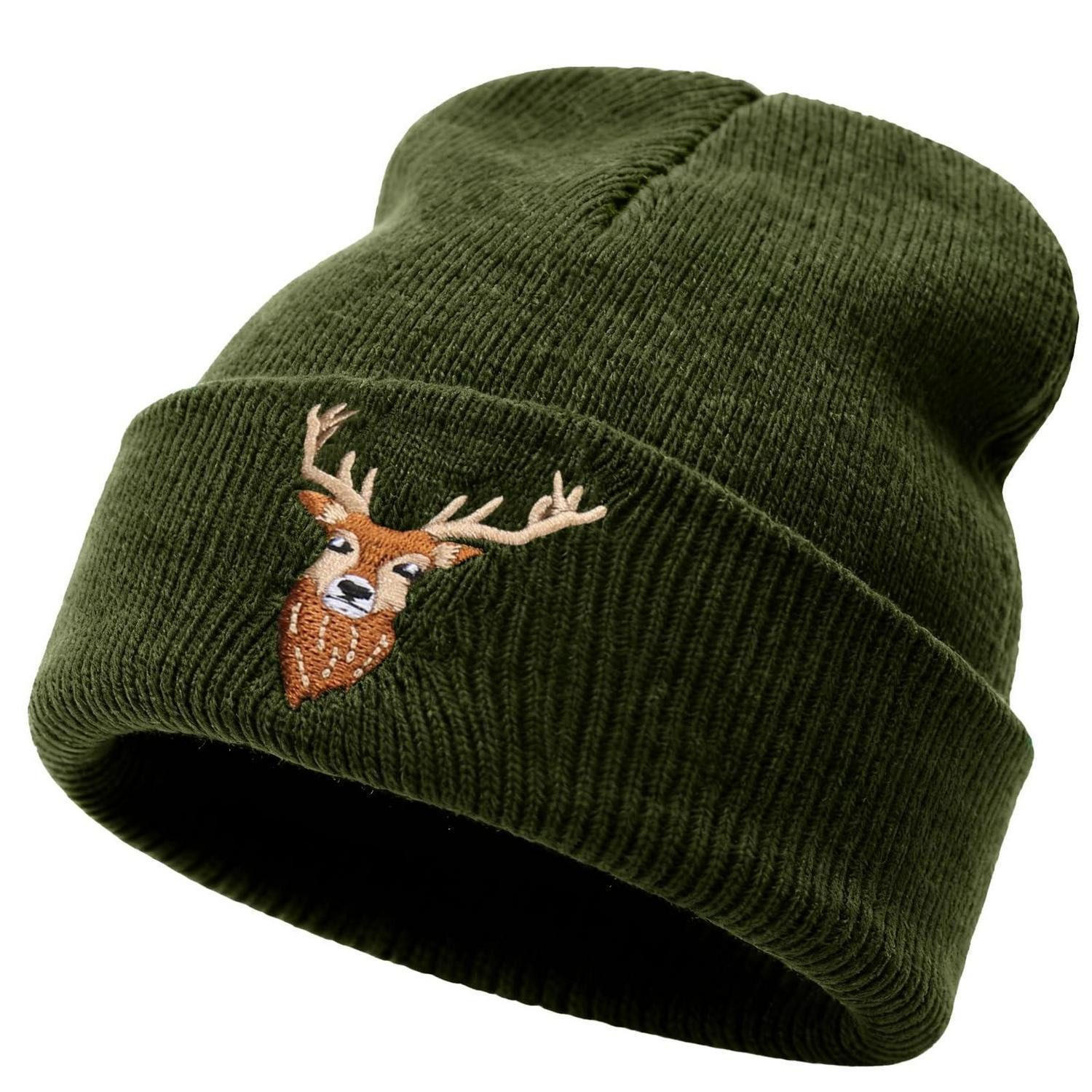 LuxusKollektion Strickmütze Strickmütze Grün Hirschkopf Motiv (1-St)
