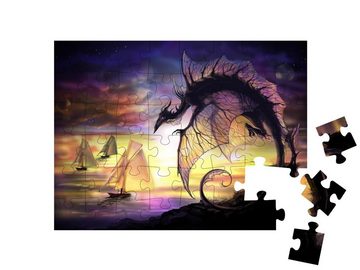 puzzleYOU Puzzle Cartoon-Drache und Segelschiff einer anderen Welt, 48 Puzzleteile, puzzleYOU-Kollektionen Drache, 100 Teile, Tiere aus Fantasy & Urzeit