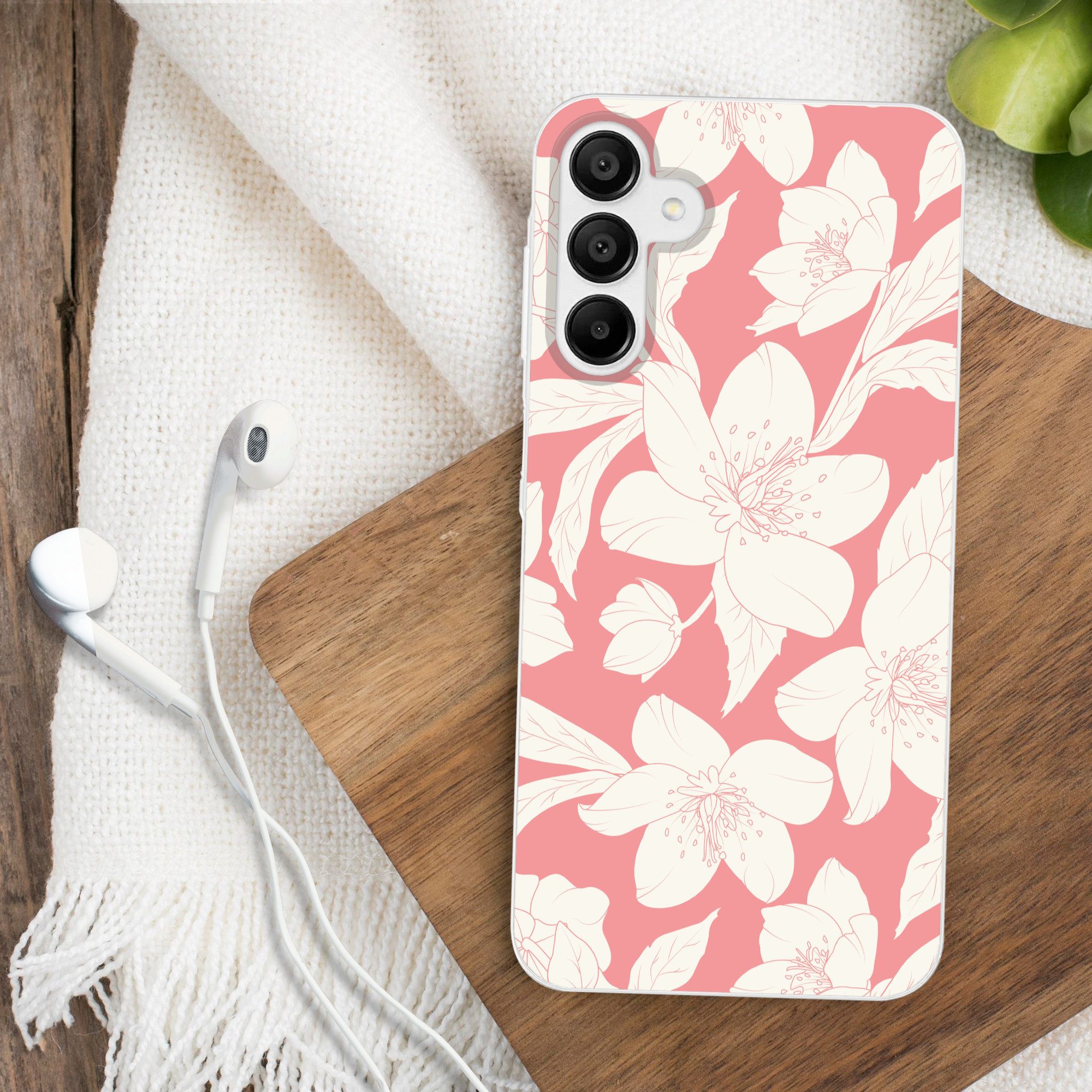 MuchoWow Handyhülle für Samsung Galaxy A15 Blumen - Muster - Rosa - Weiß, Smartphone-Bumper, Print, Handy Schutzhülle Dünn