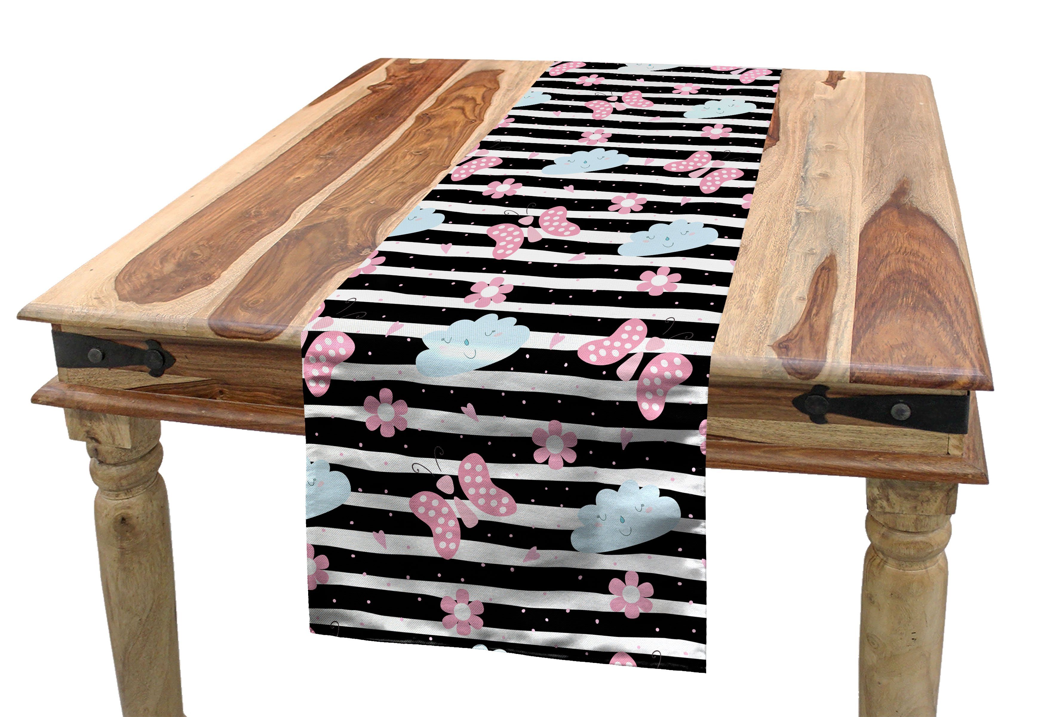 Abakuhaus Tischläufer Esszimmer Küche Rechteckiger Dekorativer Tischläufer, Kindisch Schmetterlinge und Wolken | Tischläufer