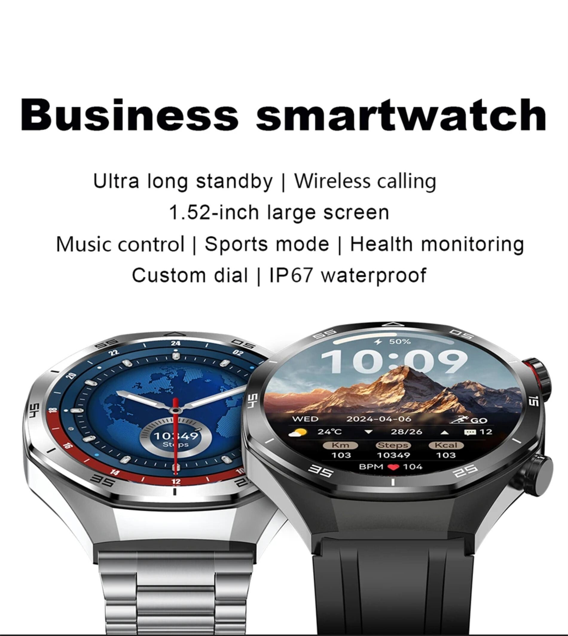 Nagham Ghazal Aswad Smartwatch Bluetooth Anruf Sport Schlaf Überwachung 1,52 Zoll Wecker Smartwatch (1.52 Zoll)