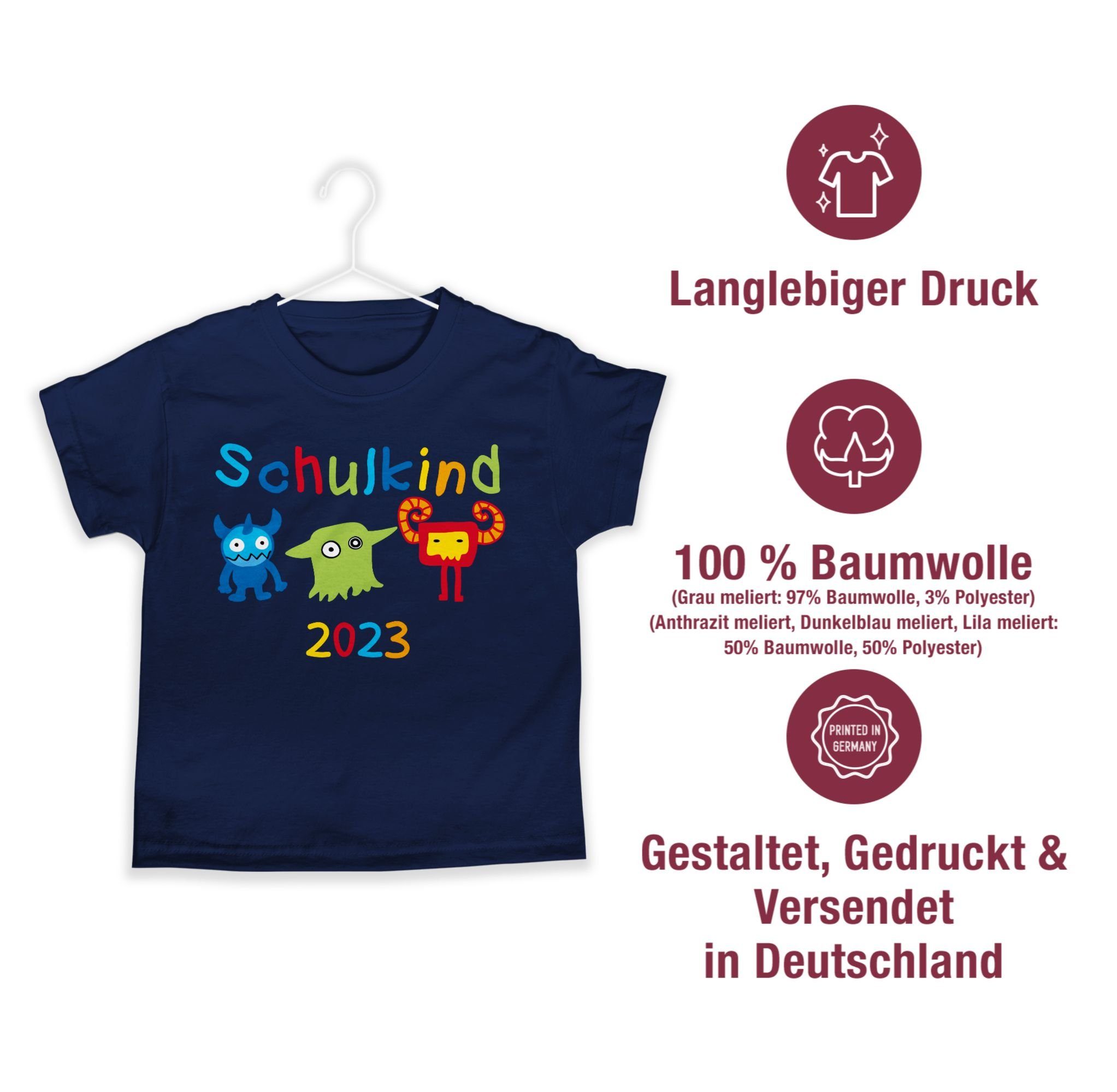 Schulanfang Einschulung Schulkind Monster Geschenke Shirtracer Junge 2023 Dunkelblau T-Shirt 01