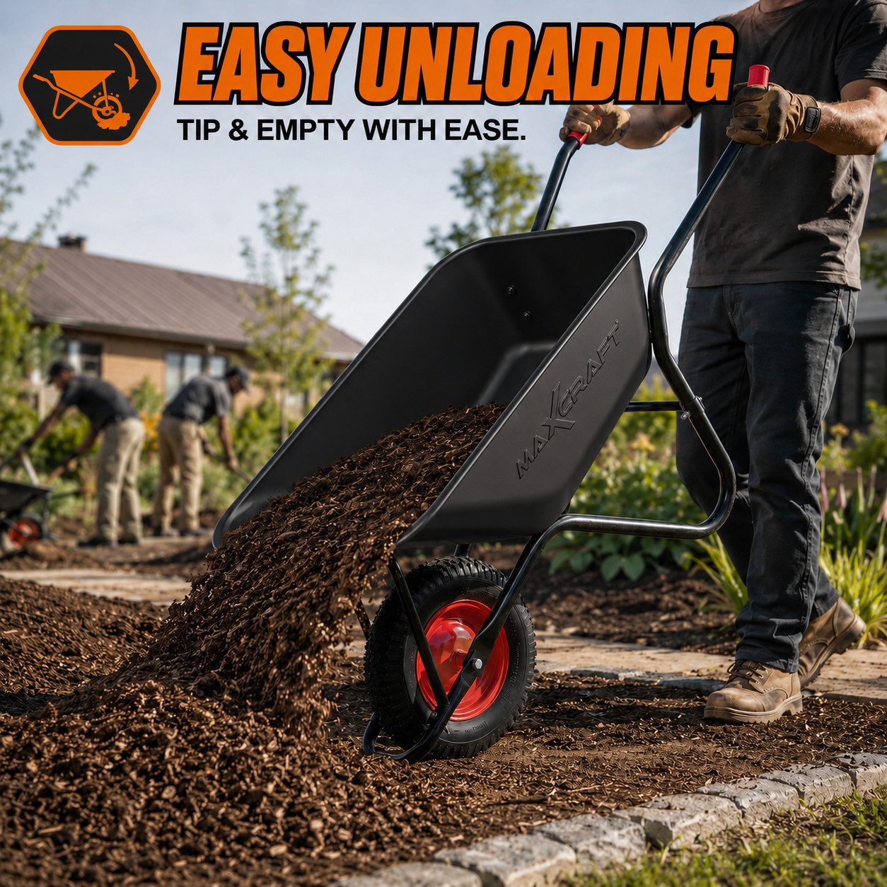 MAXCRAFT Schubkarre Bauschubkarre 250 kg 100 L Gartenkarre Luftbereifung Schwarz / Rot – Bild 3 von 5