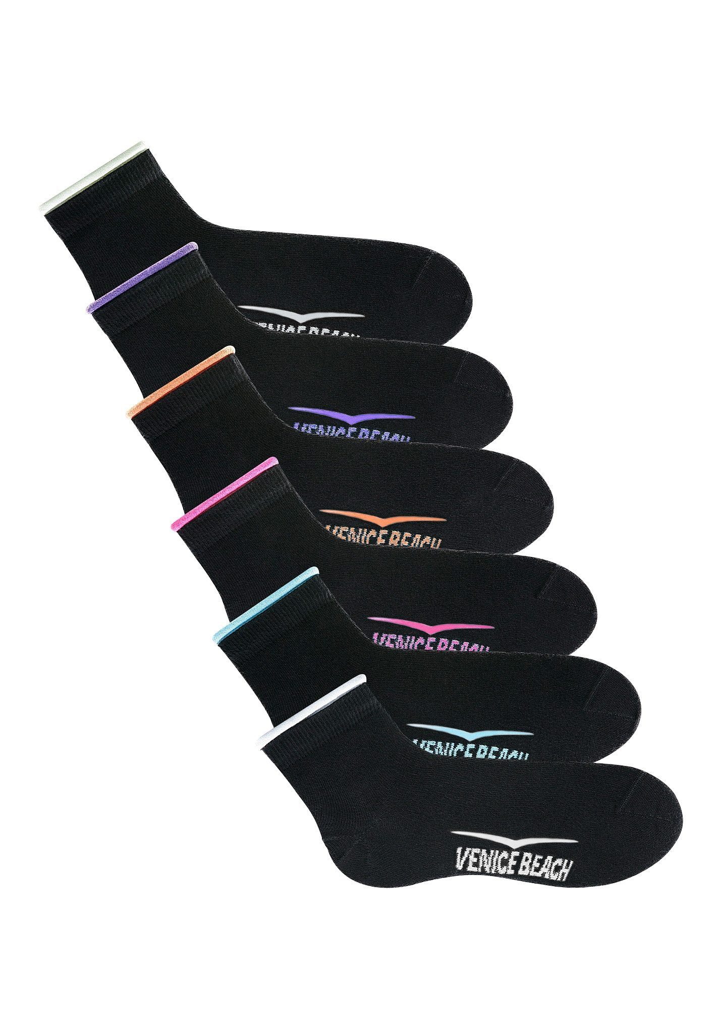 Venice Beach Kurzsocken Sport & Lifestyle Sneaker Socken Damen (Packung, 6-Paar, Quarter Sock) mit druckfreiem Bündchen