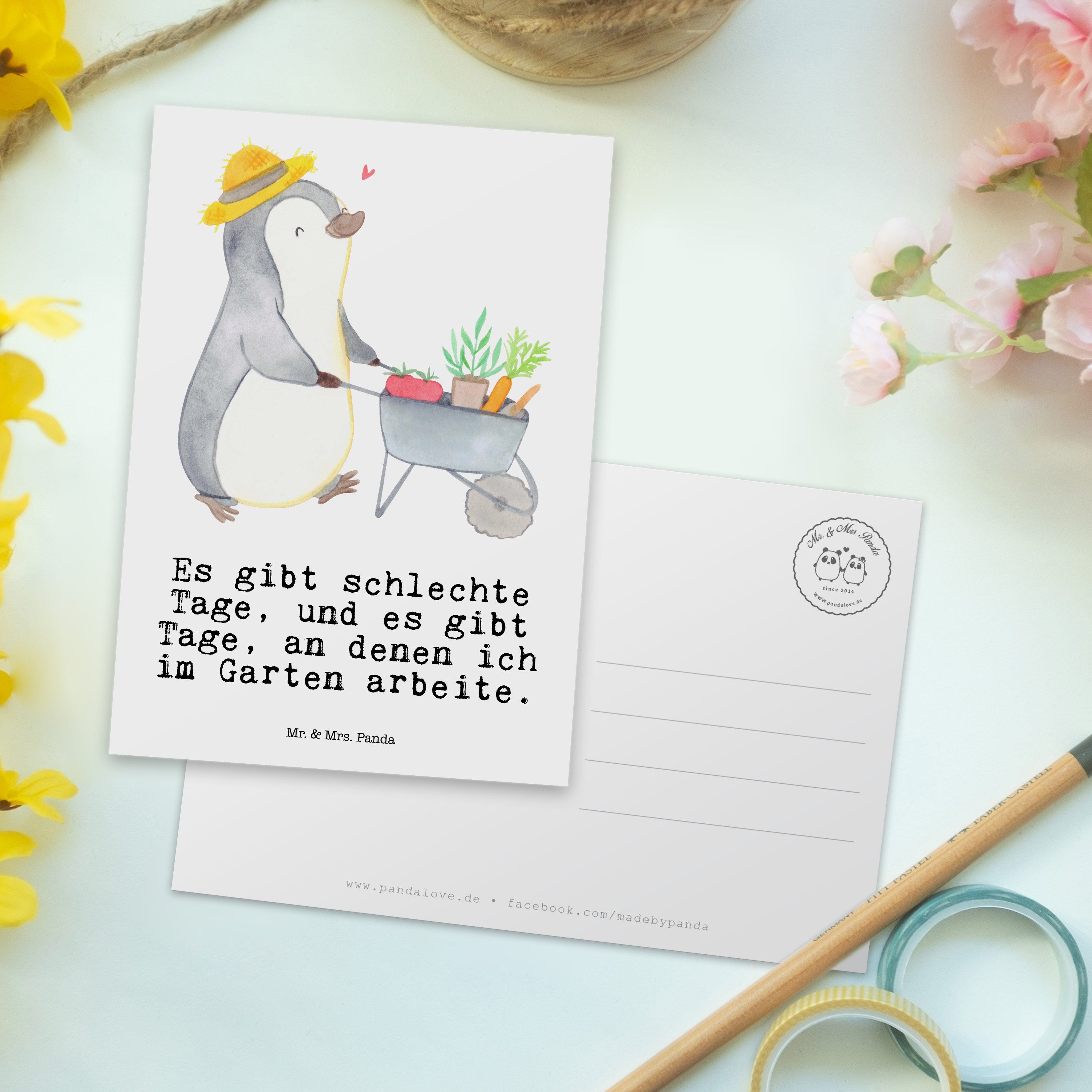 Mrs. - Geschenk, Gartenarbeit Mr. Pinguin - Geburtstagskarte, Panda & Postkarte Weiß Grußka Tage